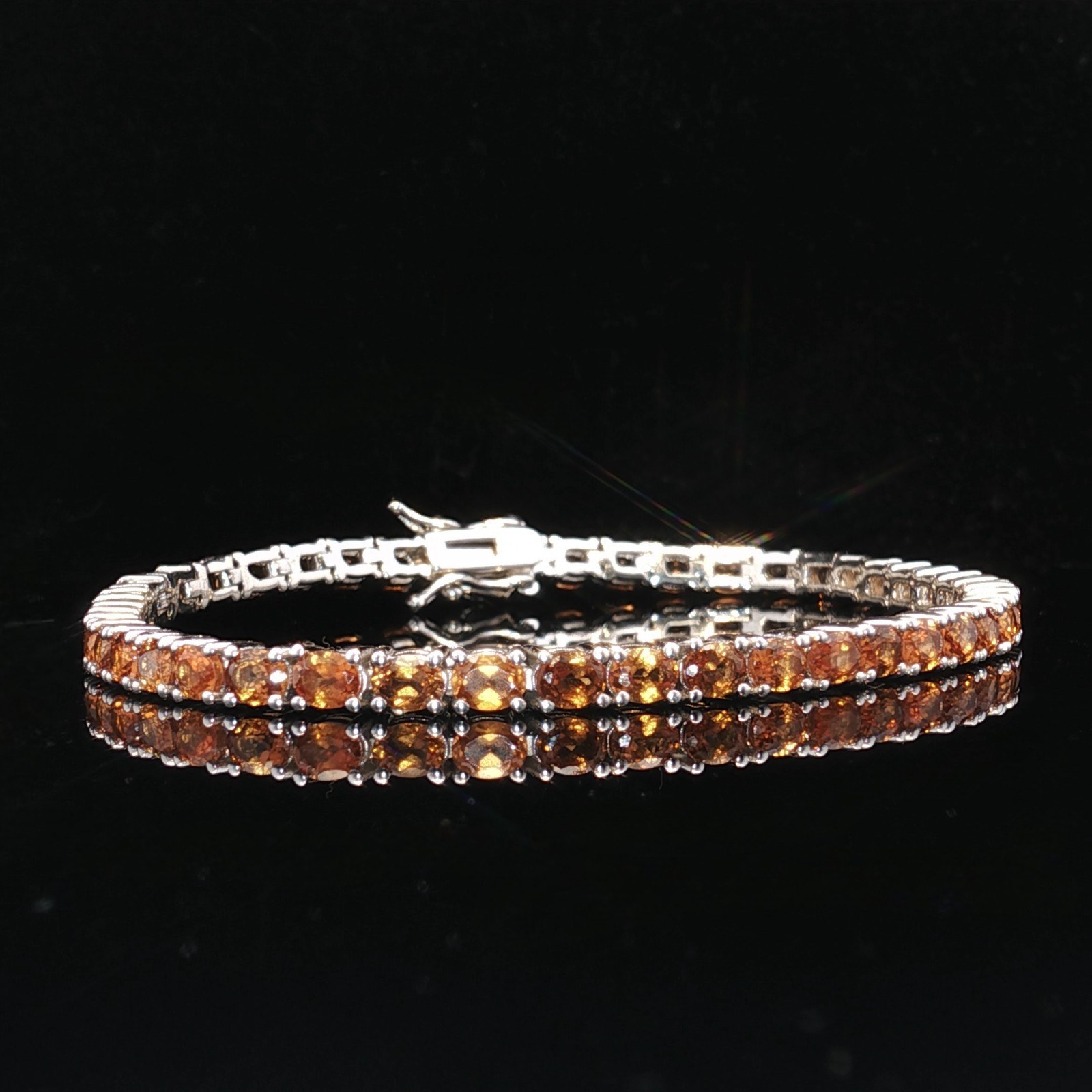 925 Sterling Silver Hessonite Tennis Bracelet