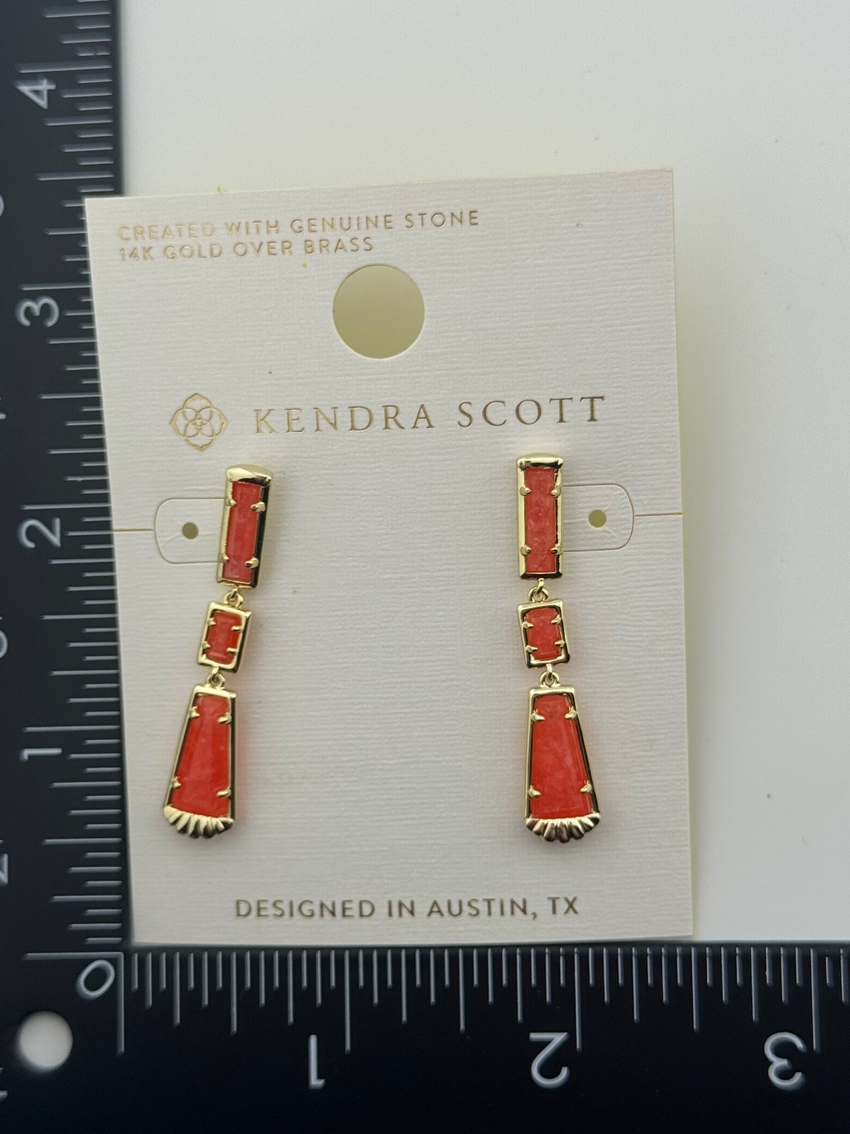 Kendra Scott Serena Linear Gold Tone Earrings Dark Peach Quartz