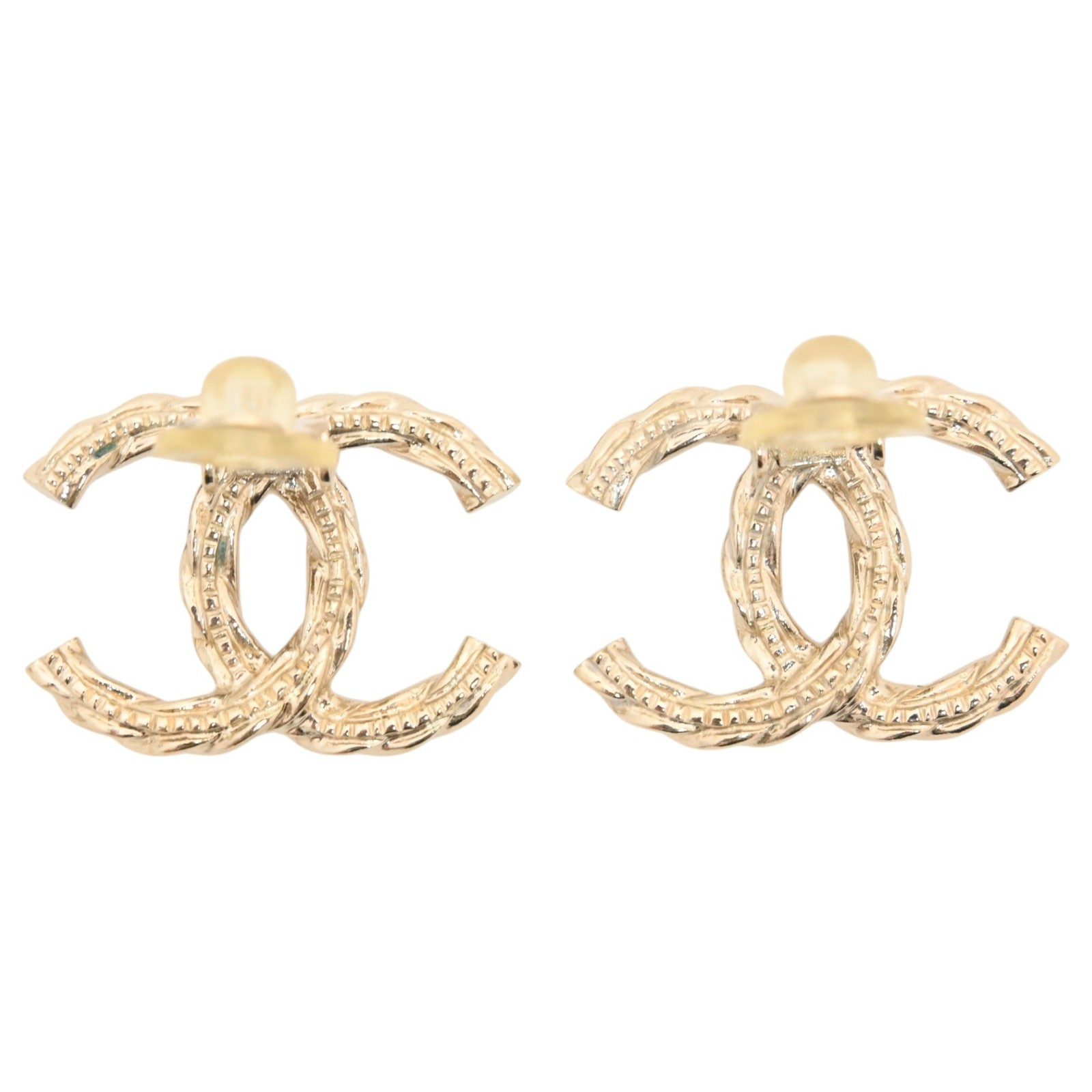 Auth CHANEL Coco Mark Logo Rope Motif Earrings Accessory ch8949cc