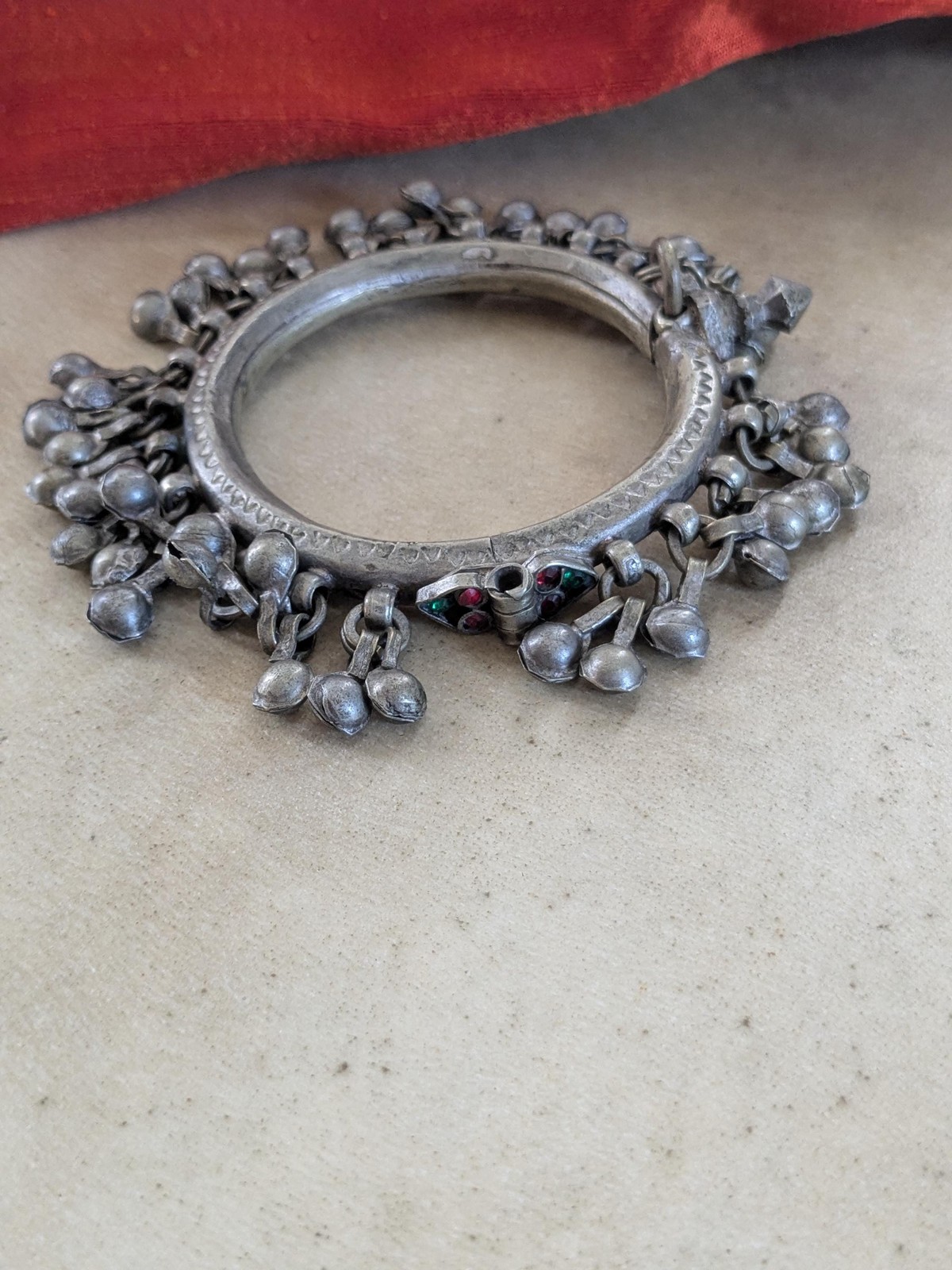 Kuchi Bangle Jingling Baubles & Bud Accent Vintage Tribal Jewelry 6″ (21496)