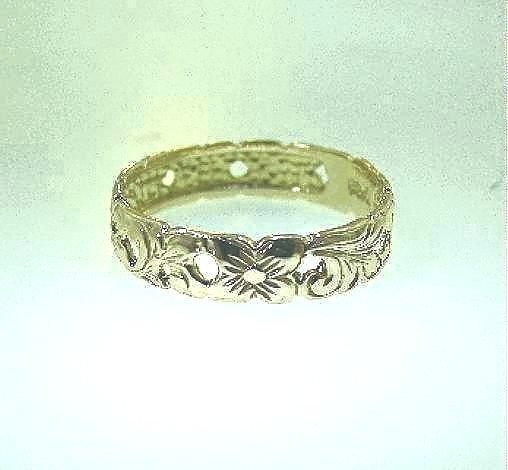 4MM SOLID 14K GREEN GOLD PIERCED HAWAIIAN QUEEN EMMA SCROLLS HEIRLOOM RING 3-10