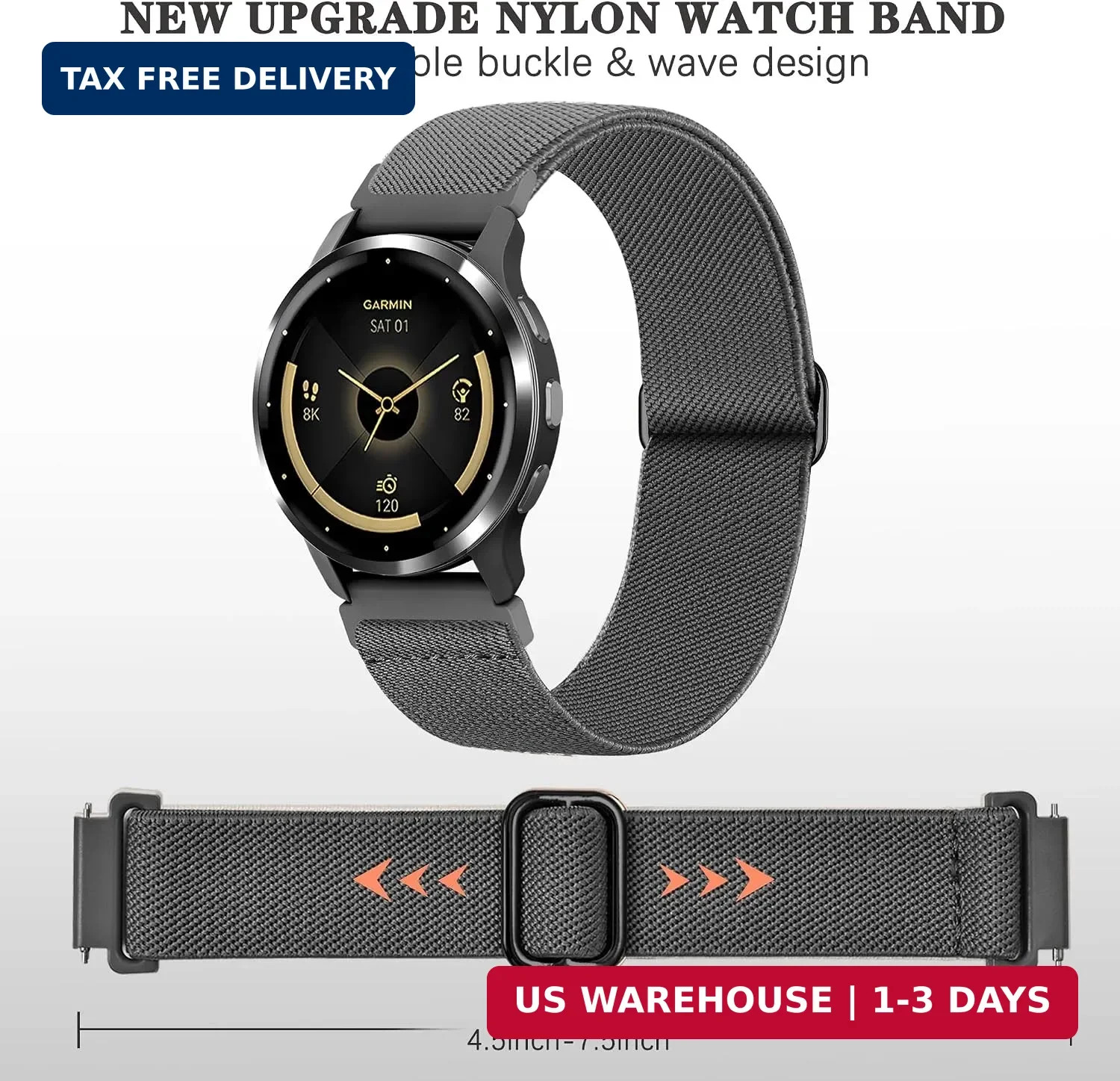 Laband 18mm Stretchy Nylon Watch Band Compatible with Garmin Venu 3S/Venu 2S/Viv