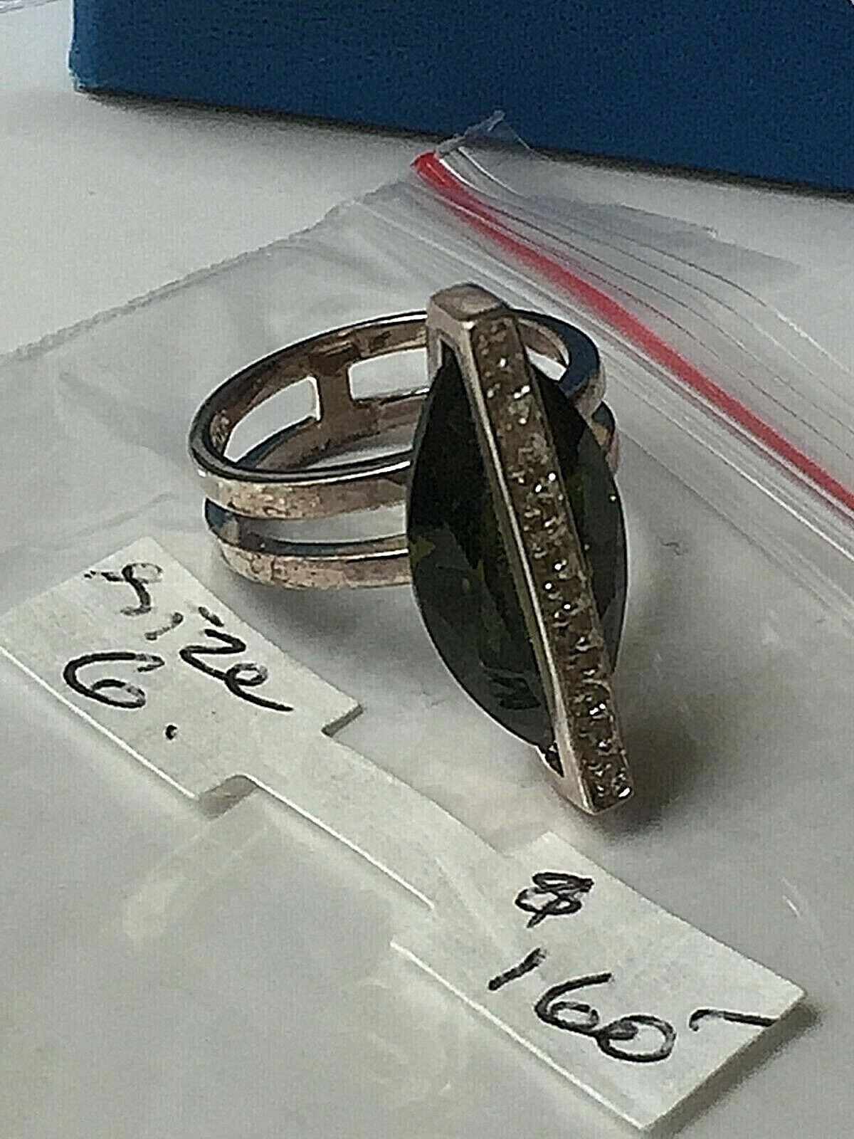 Size 6 Women’s RING Vintage 925 STERLING SILVER Big GREEN Marquise GEMSTONE New