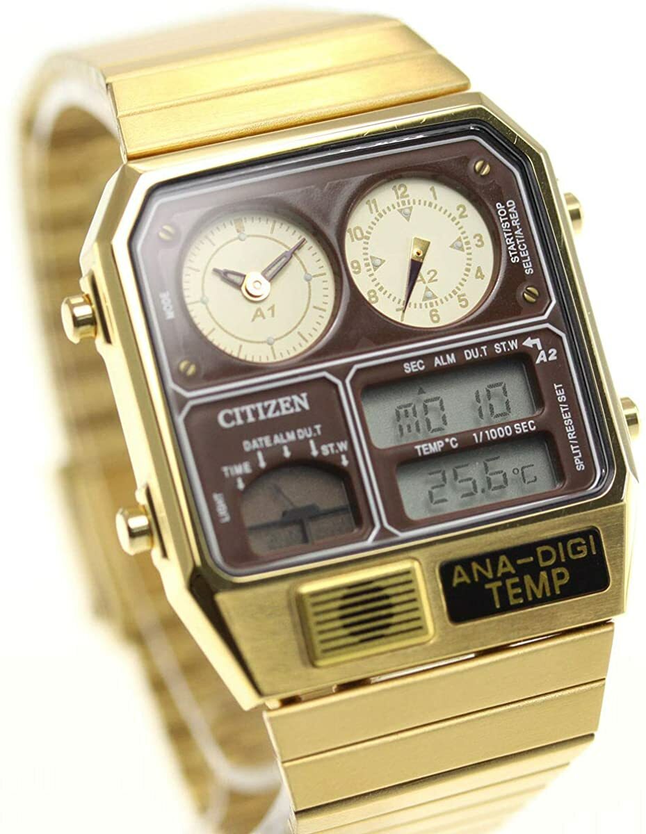 CITIZEN ANA-DIGI TEMP JG2103-72X Gold Analog Digital Vintage Men Watch NEW BOX