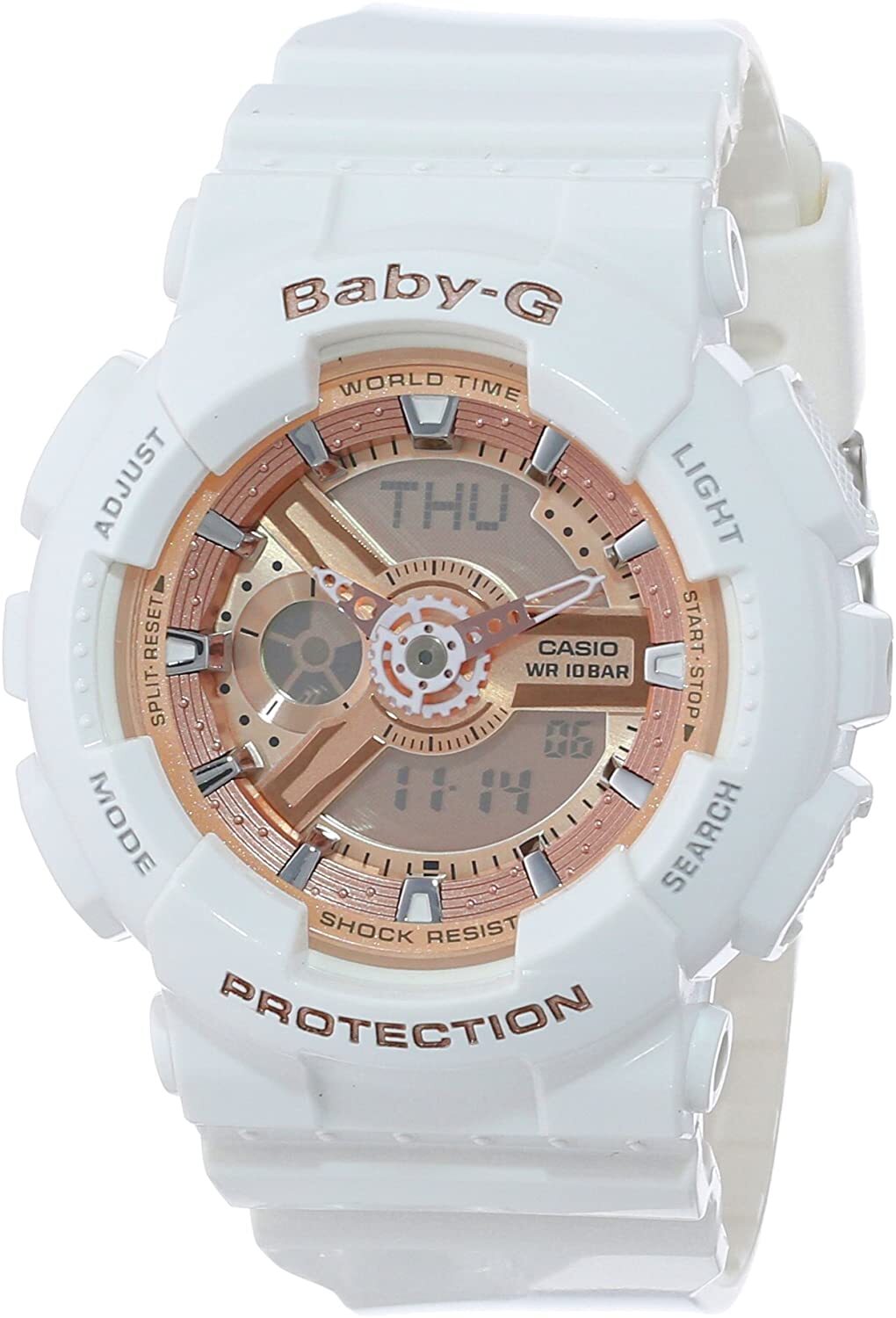 Casio Women’s BA-110-7A1CR Rose Gold Analog-Digital White Resin Band Watch