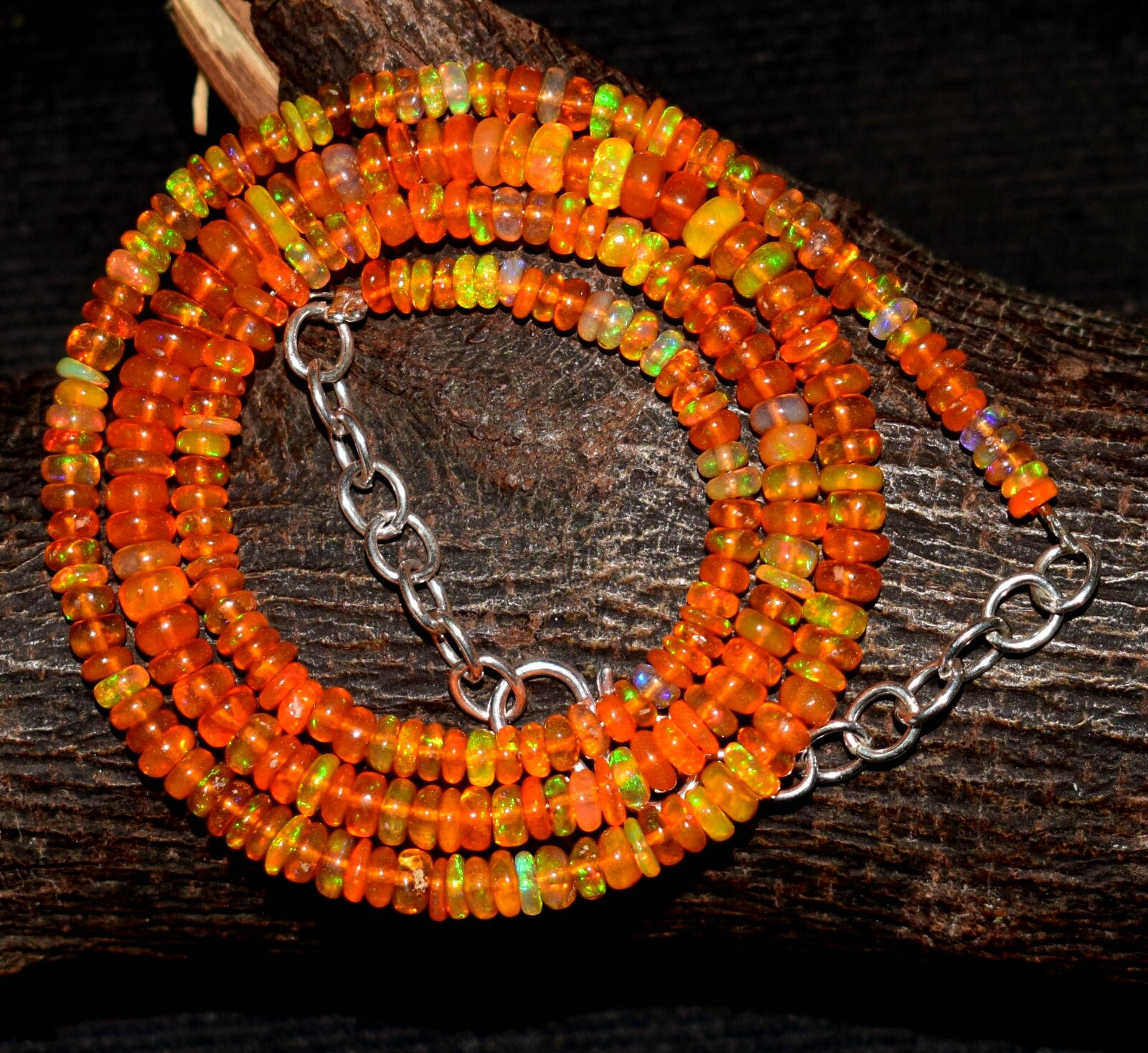 16″Natural Ethiopian Orange Opal Wello Fire Opal Gemstone Bead Necklace F0586
