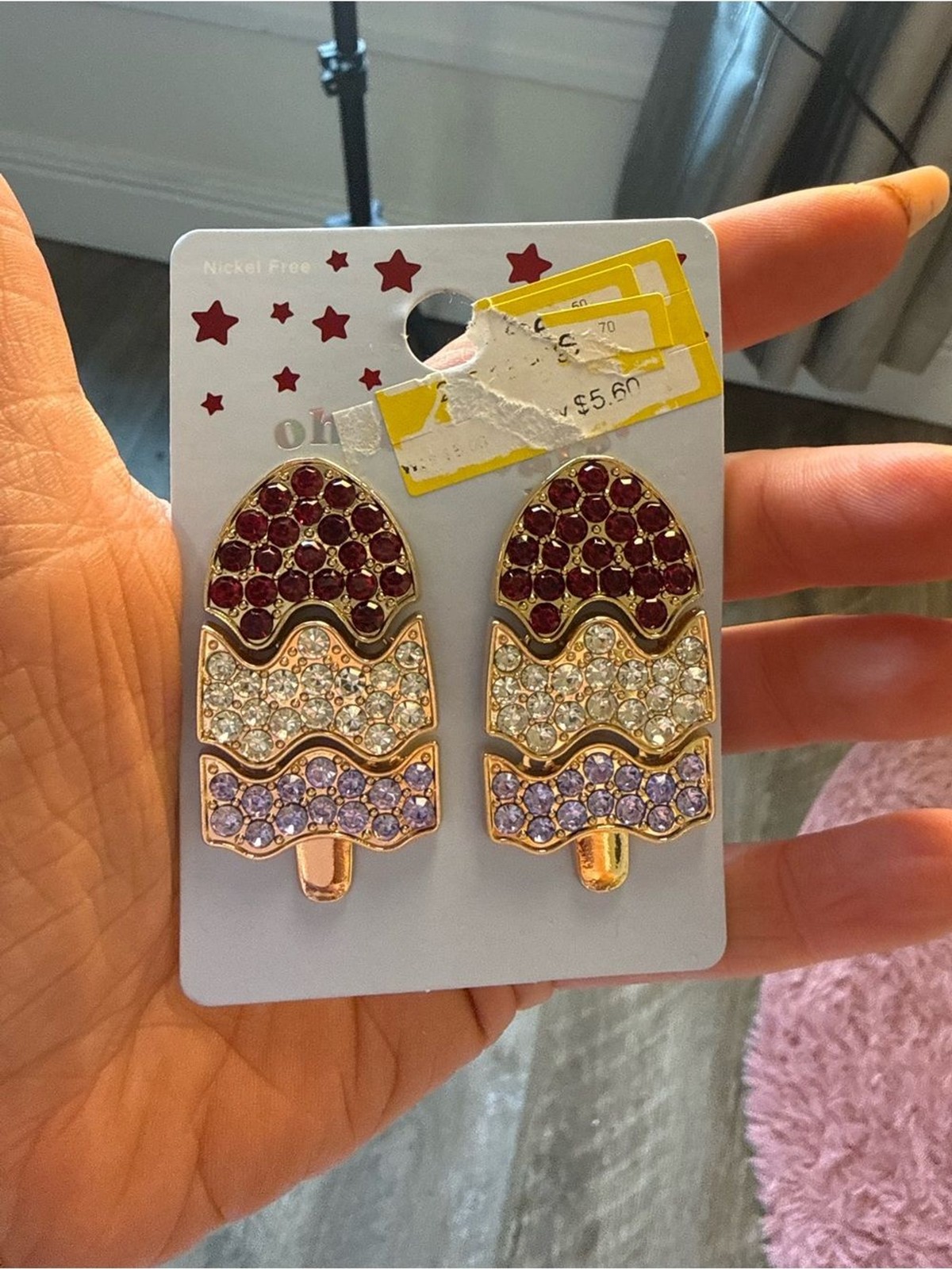 Target Oh Joy! Patriotic Popsicle Rhinestone Statement Earrings Gold Tone Red