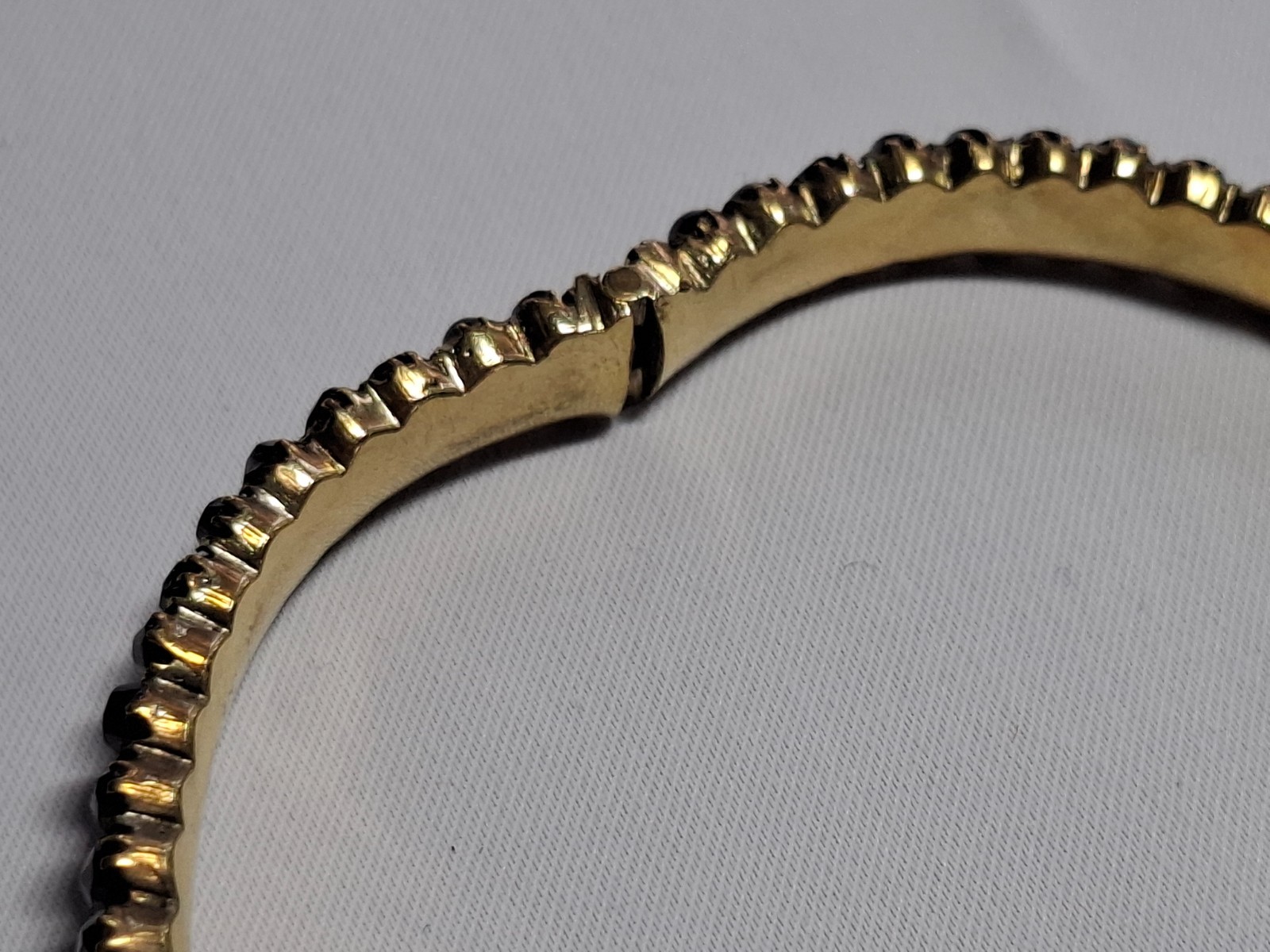 Solid Antique Gold Plated Bangle With Safety Clasp Red Garnets