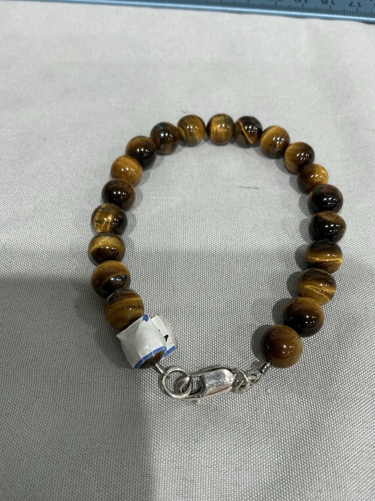 Tiger’s Eye Gemstone Bracelet Lobster Clasp 7.5 in marked 925 for stering silver