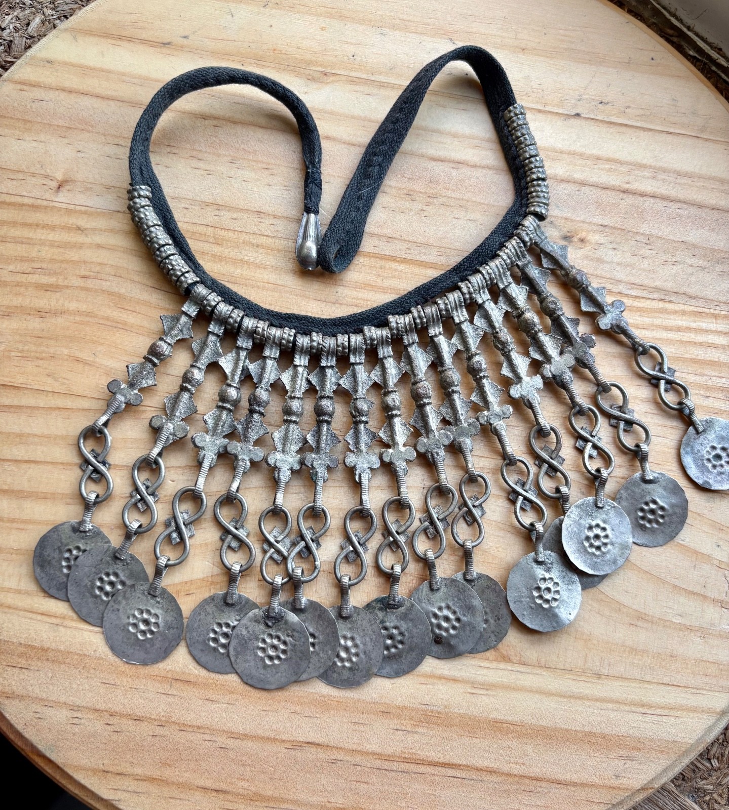 Vintage Kuchi Choker Coin Necklace Ethnic Tribal Boho Rustic Jingling
