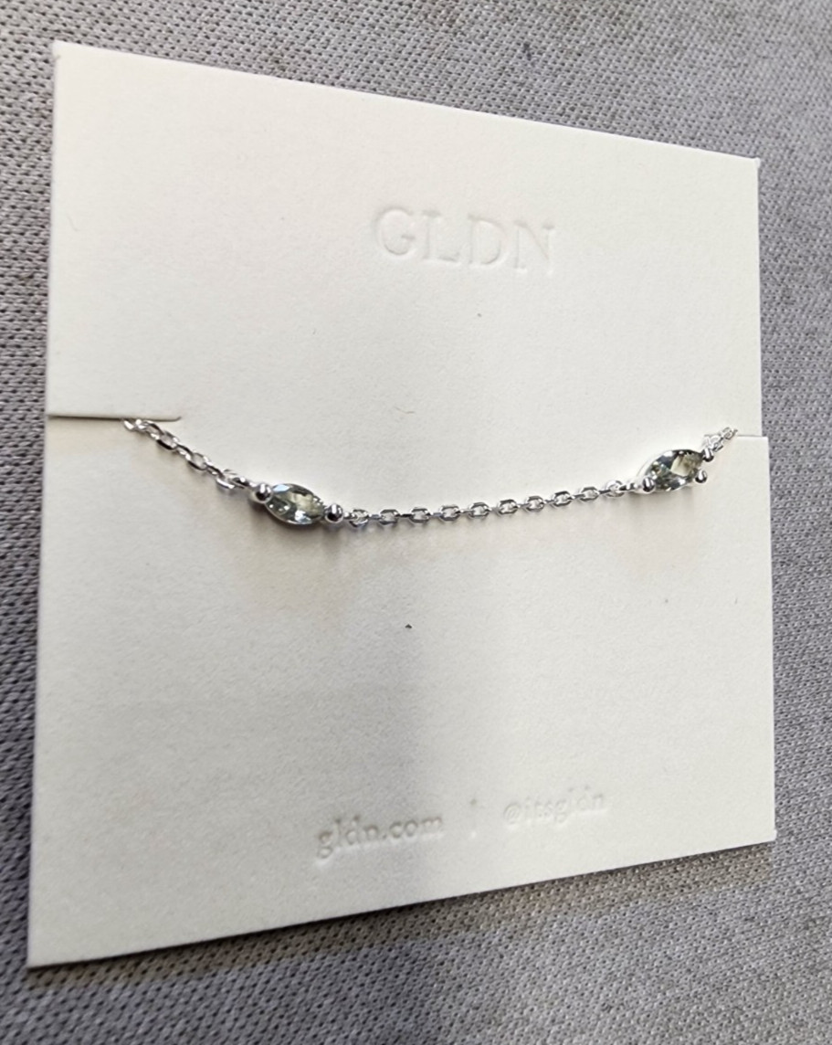 Gldn Leaflet Marquise Lab Created Green Spinel Necklace 15″+2″ Sterling Silver