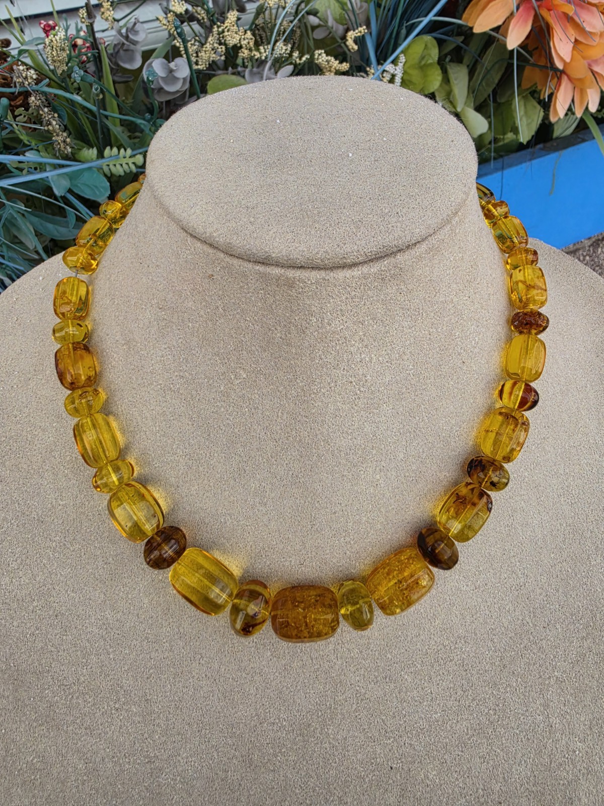 MINE FINDS BY JAY KING Copal Beaded Necklace Sterling Silver Clasp