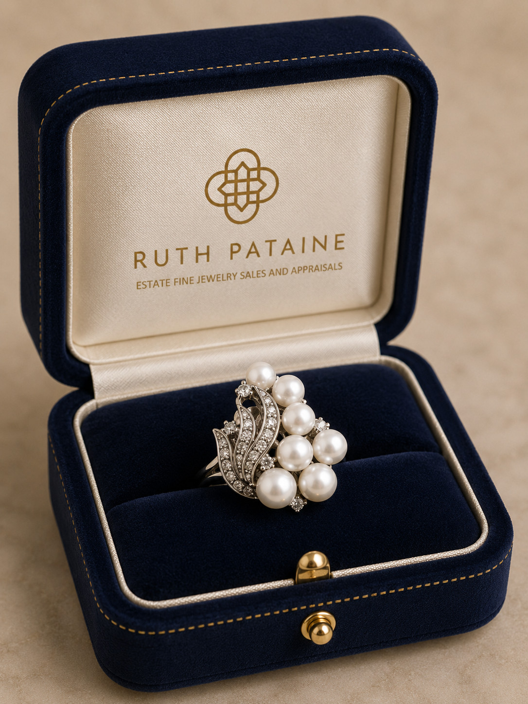 Vintage 14kt White Gold Pearl and Diamond Ring 8.8 grams Size 7
