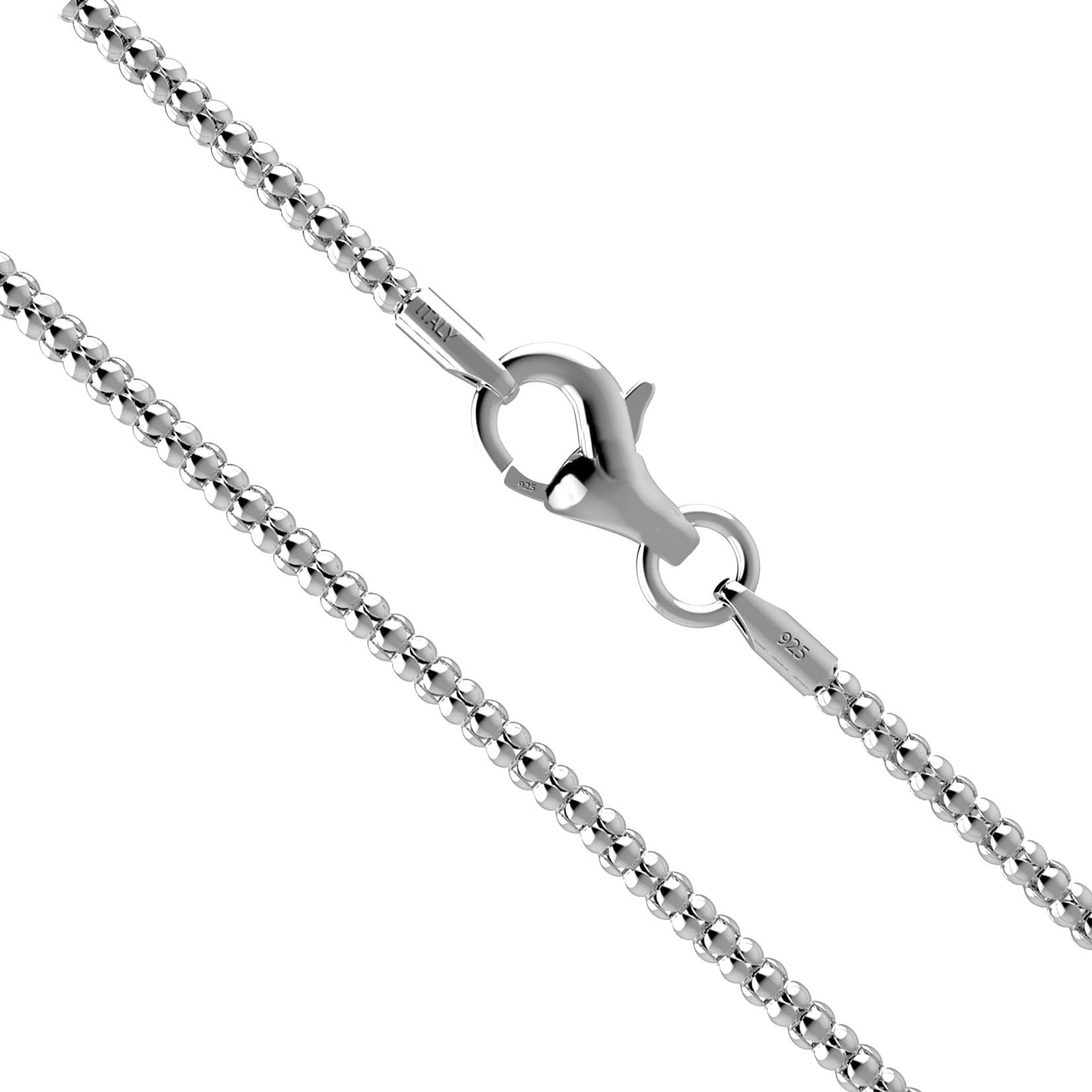 2mm Popcorn Chain Italian Necklace 925 SOLID Sterling Silver with Lobster Clasp