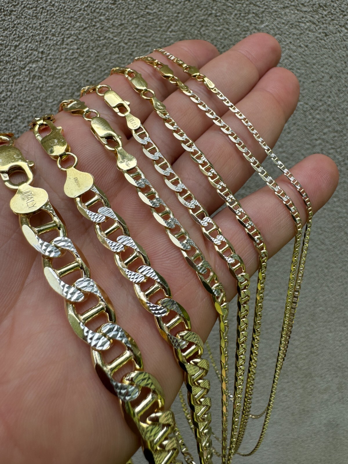 925 Sterling Silver 14k Gold Plated Two Tone Diamond Cut Mariner Chain Bracelet