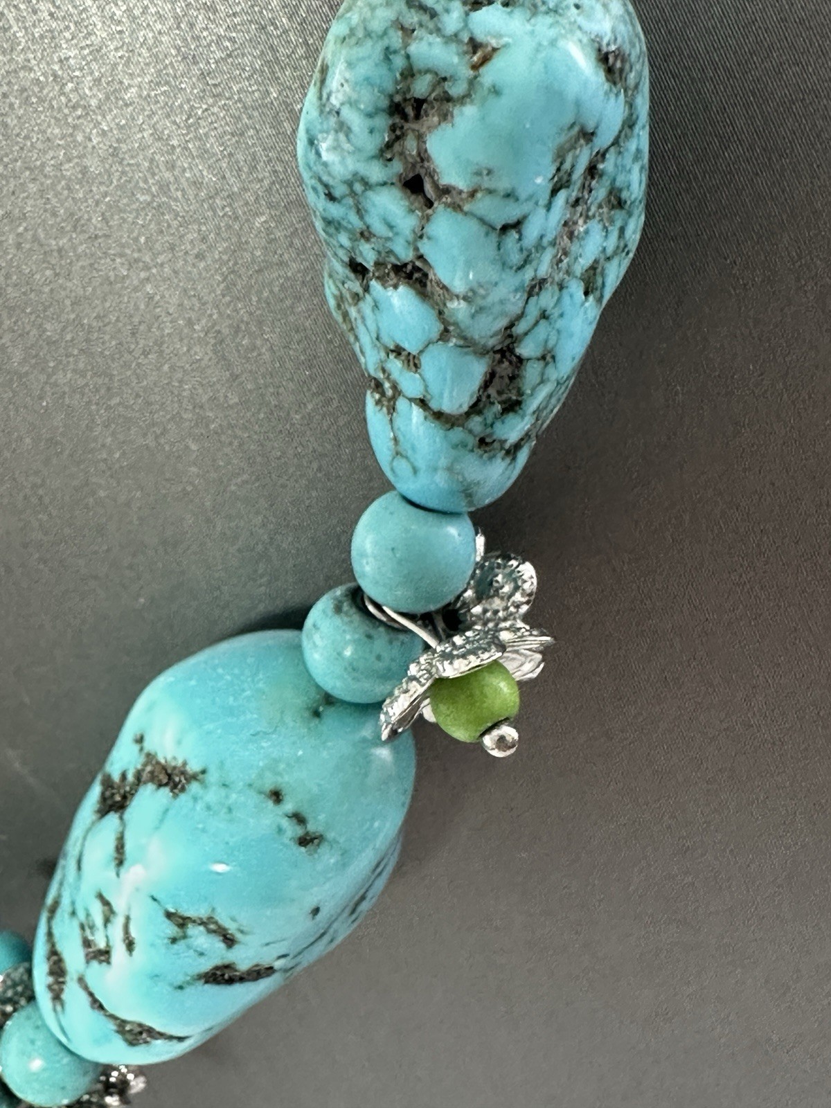 Chunky Turquoise Beaded Necklace in Random Shapes Man Made 22 in #388