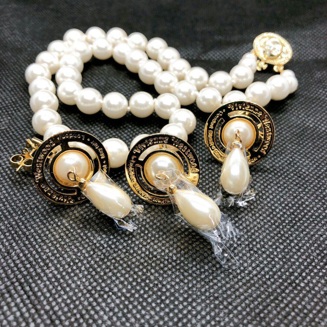 Vivienne Gold Drop Pearl Necklace Earrings Set IN BOX [E31013