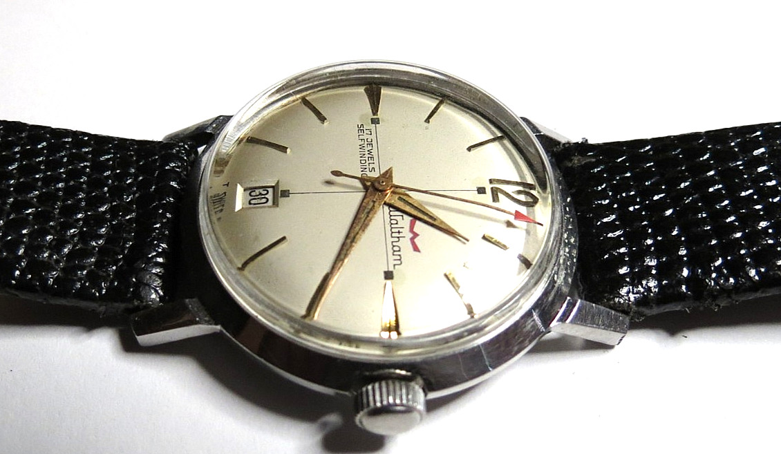 VTG 1960’s SWISS MENS WALTHAM 17’J AUTOMATIC RED POINTER 1700/01 WRISTWATCH RUNS