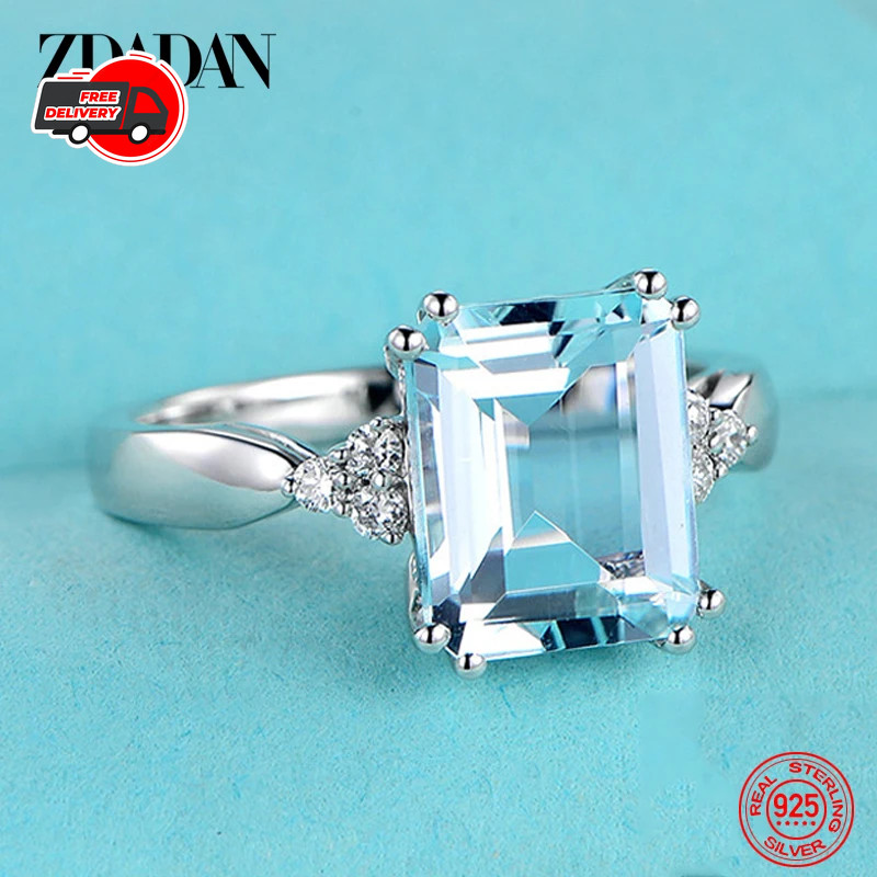 925 Sterling Silver Fashion Aquamarine Gemstone Ring For Women Wedding