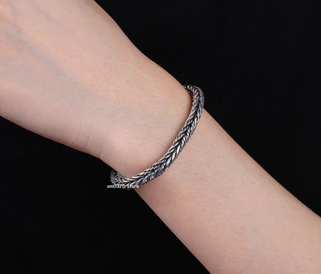 Real S925 Sterling Silver Women Man’s 5mm Weave Twist Rope Wheat Link Bracelet