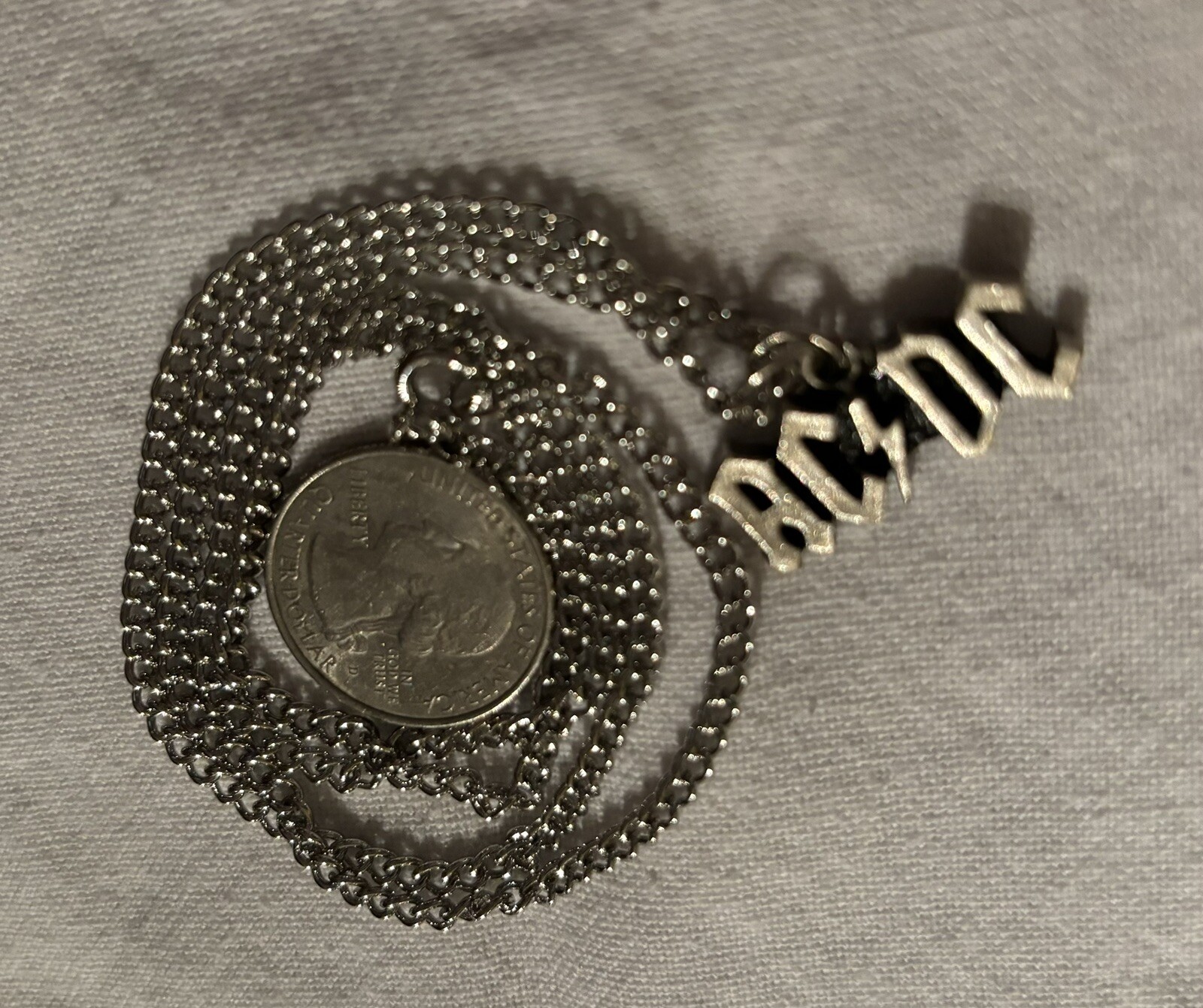NEW Pewter ACDC Band Pendant charm on 24 inch silver colored chain