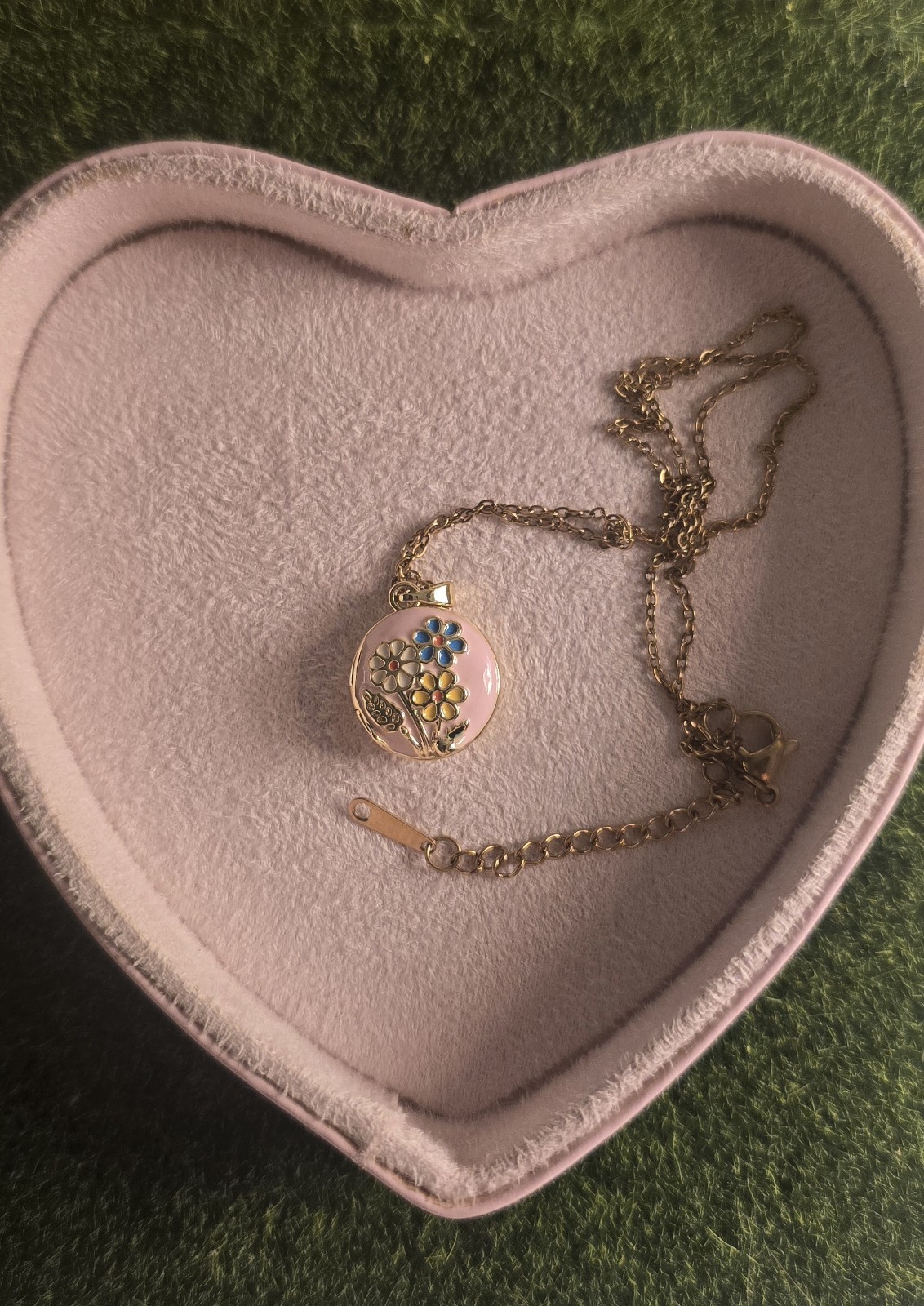 Pink Enamel Picture Locket Pendant Necklace