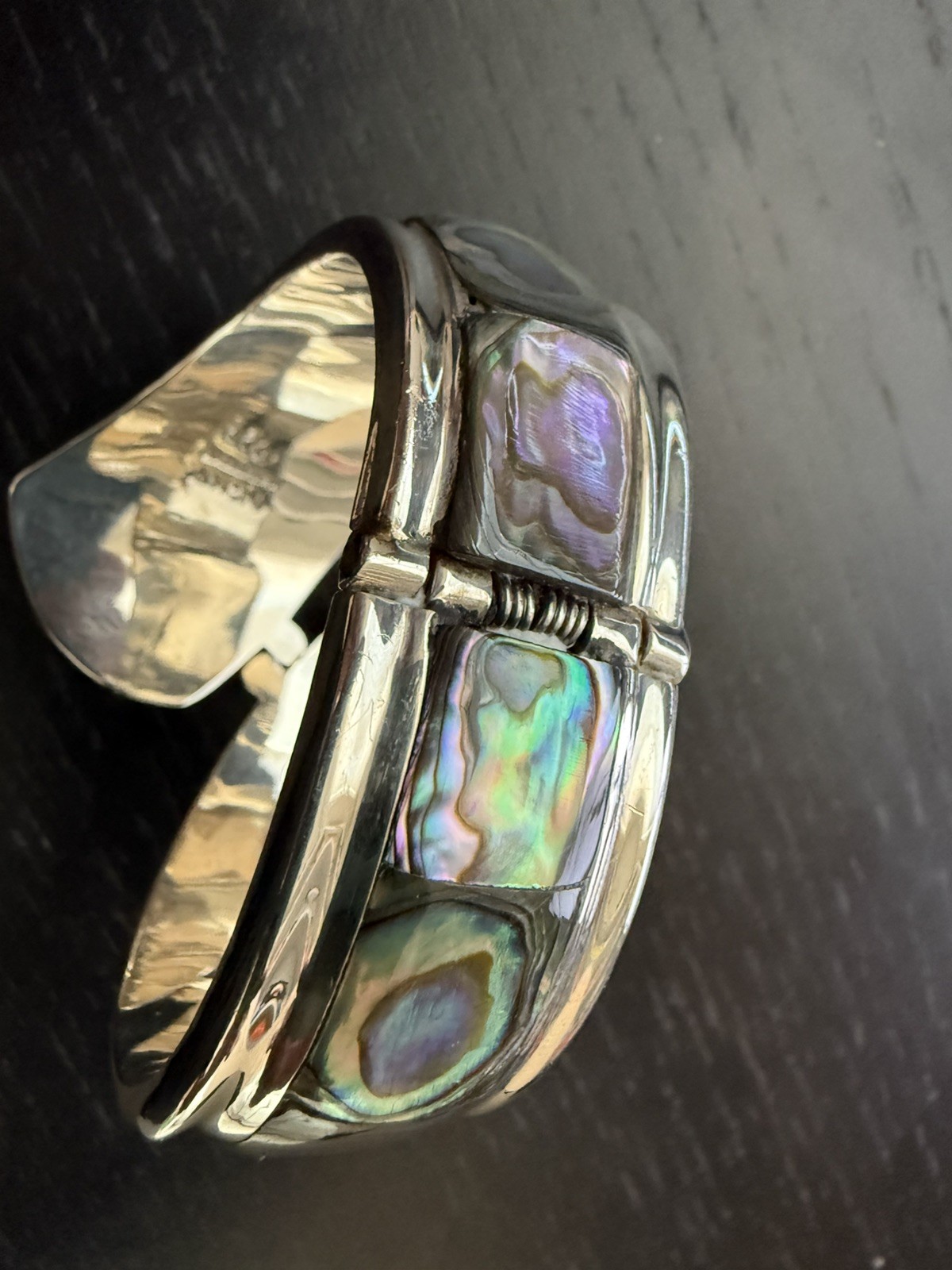 Vintage TAXCO Sterling Silver & Abalone Bypass Clamper Spring-Hinge TR-164