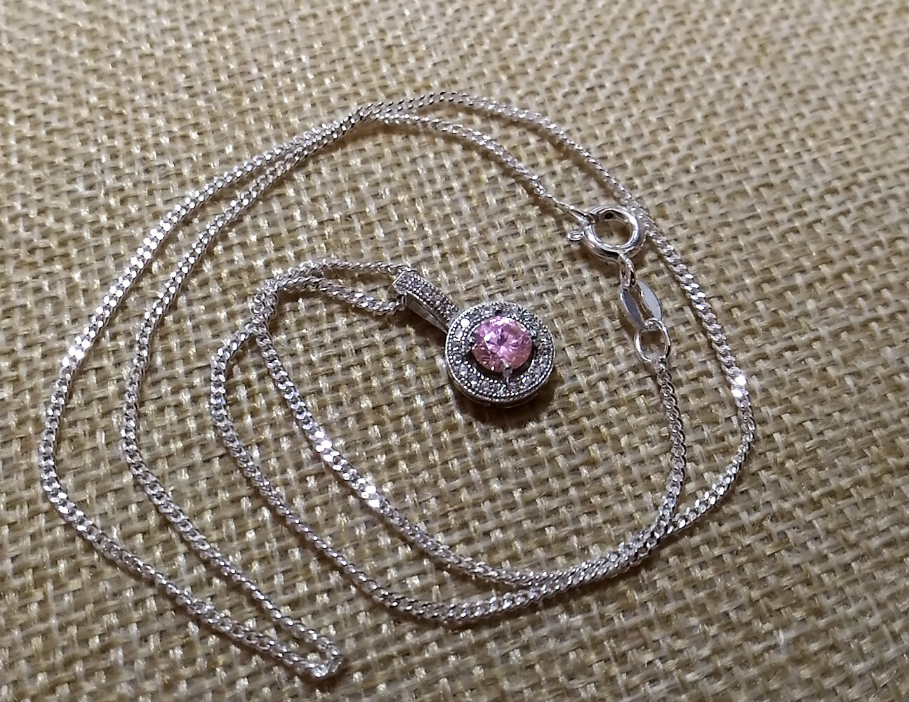 925 REAL SILVER RHODIUM PLATED *** Cubic Zirconia Pendant Rose Pink 16 mm, Chain Opt.