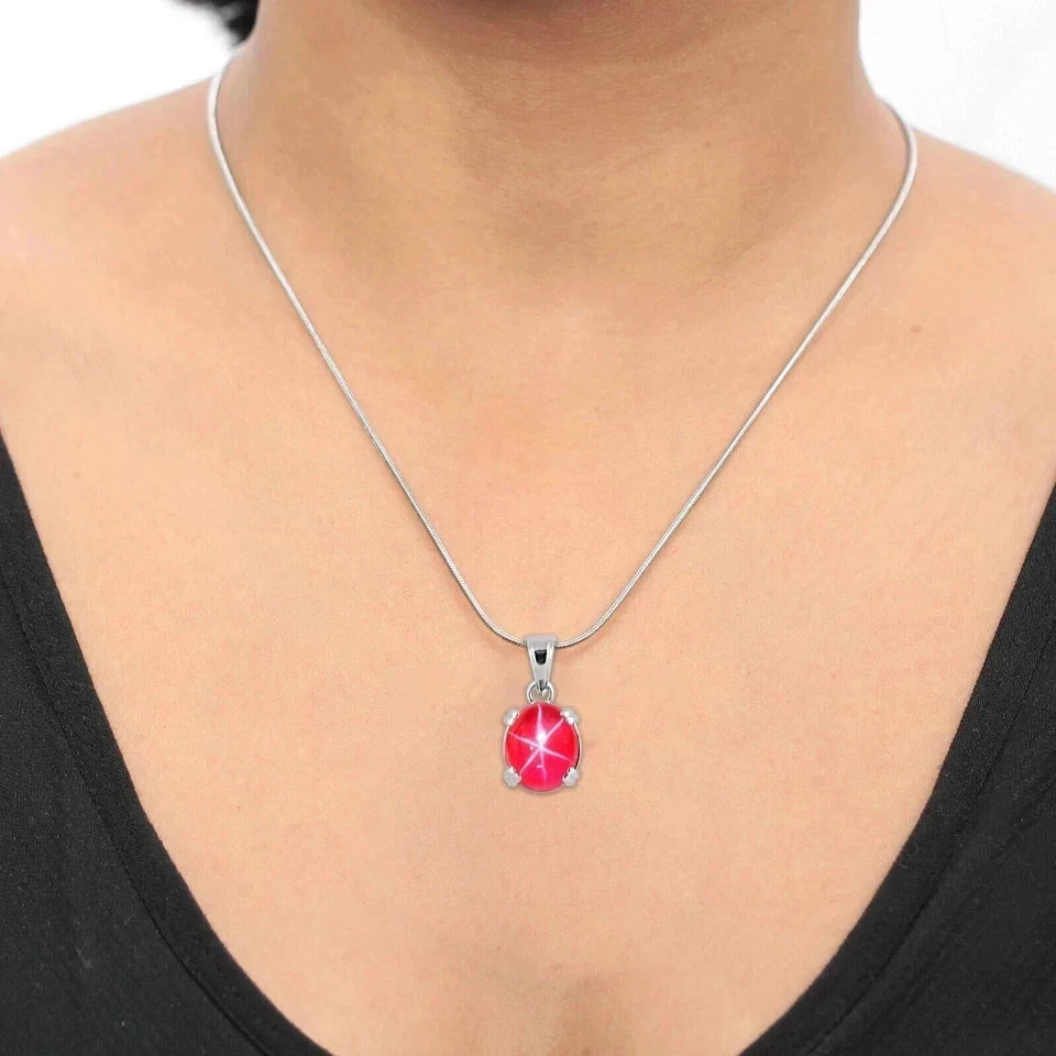 Certified 10 Ct Natural 6 Rays Red Star Ruby Pendant 925 Sterling Silver Jewelry