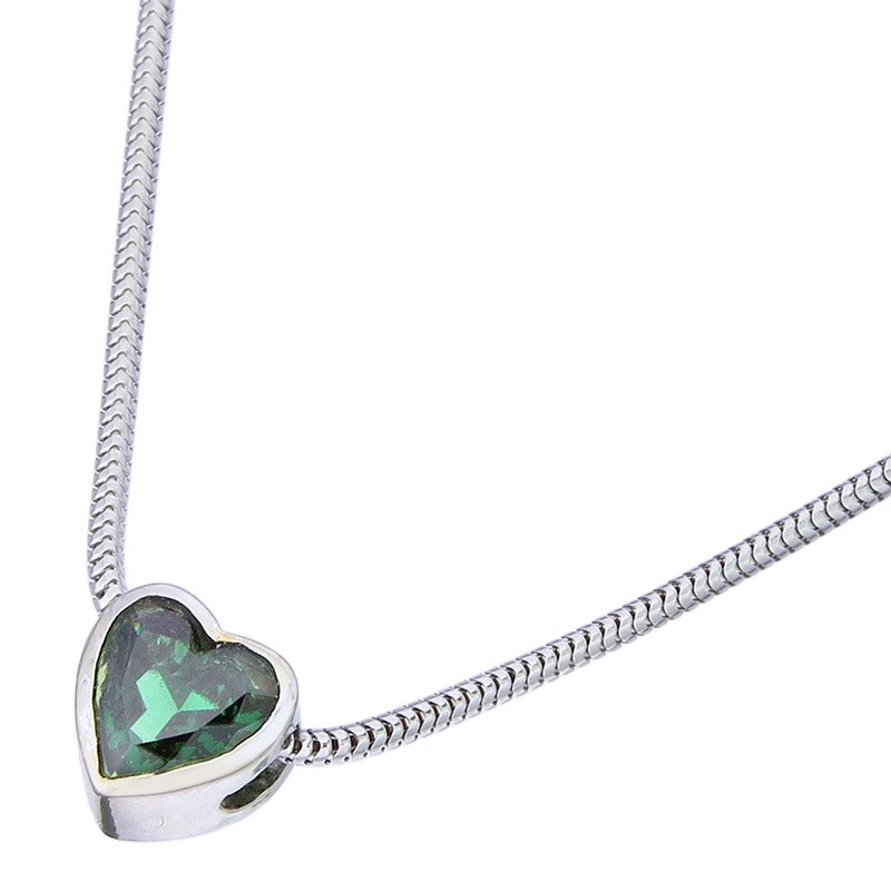 Dark Green Colour Stone Heart Pendant Necklace 585 White Gold