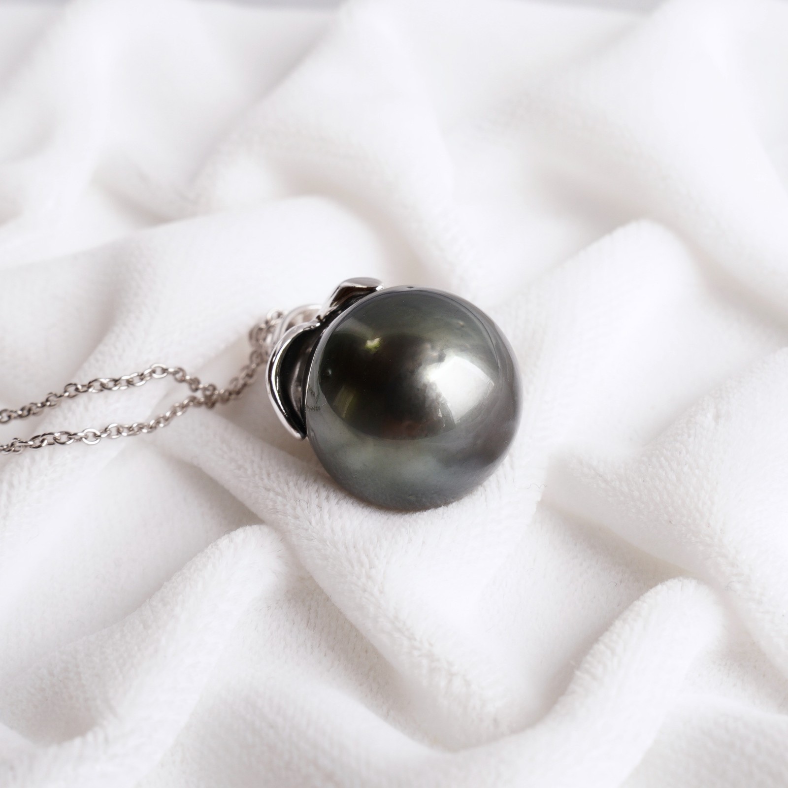 Big 15.1mm Black Green Drop Tahitian Pearl Pendant 925 Sterling Silver, 1.1″