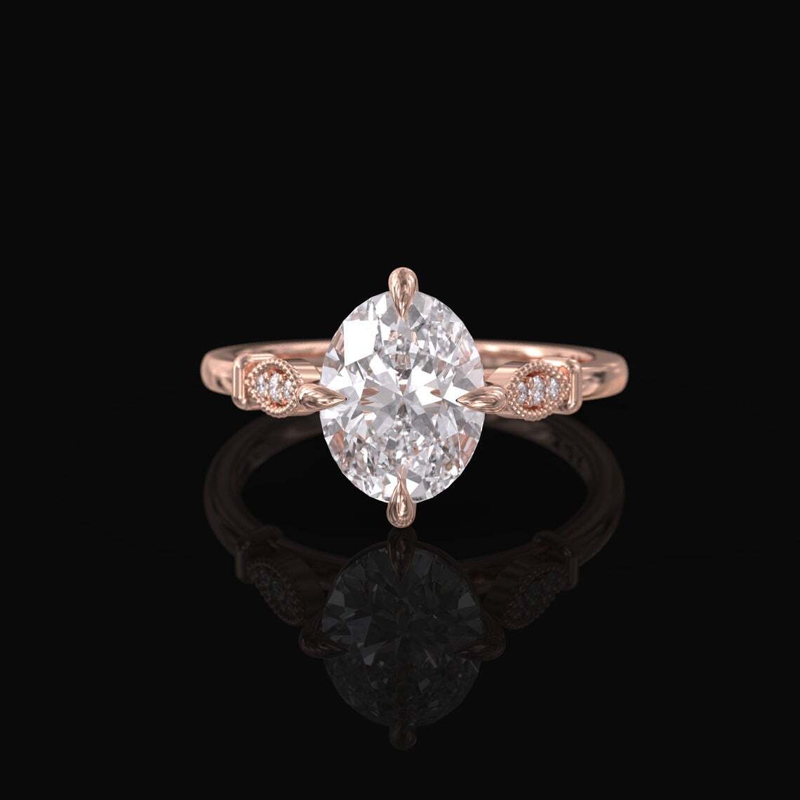 Lab Created 2.50Ct Crushed ice oval diamond Art deco Rose Silver Engagement Ring