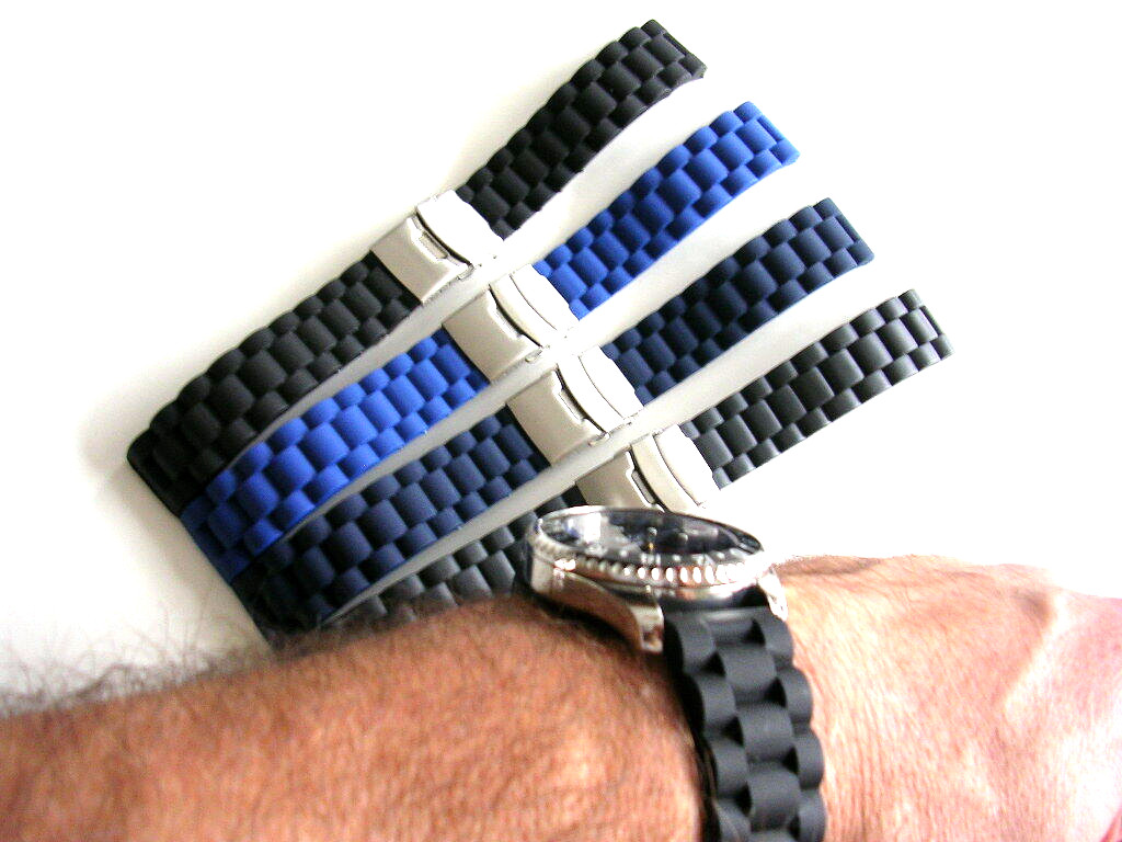 20mm Black Silicon Rubber Dbl Lock Deployment Diver watchband IW SUISSE USA Ship