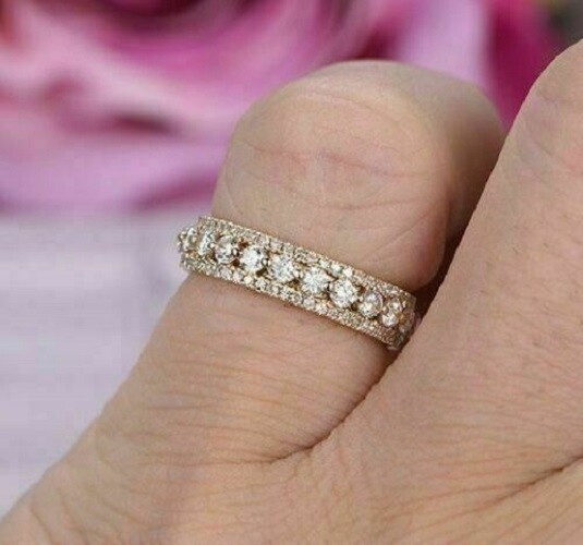 14k Rose Gold Plated Wedding Band Ring Women’s Round Cut Simulated Diamond 2Ct