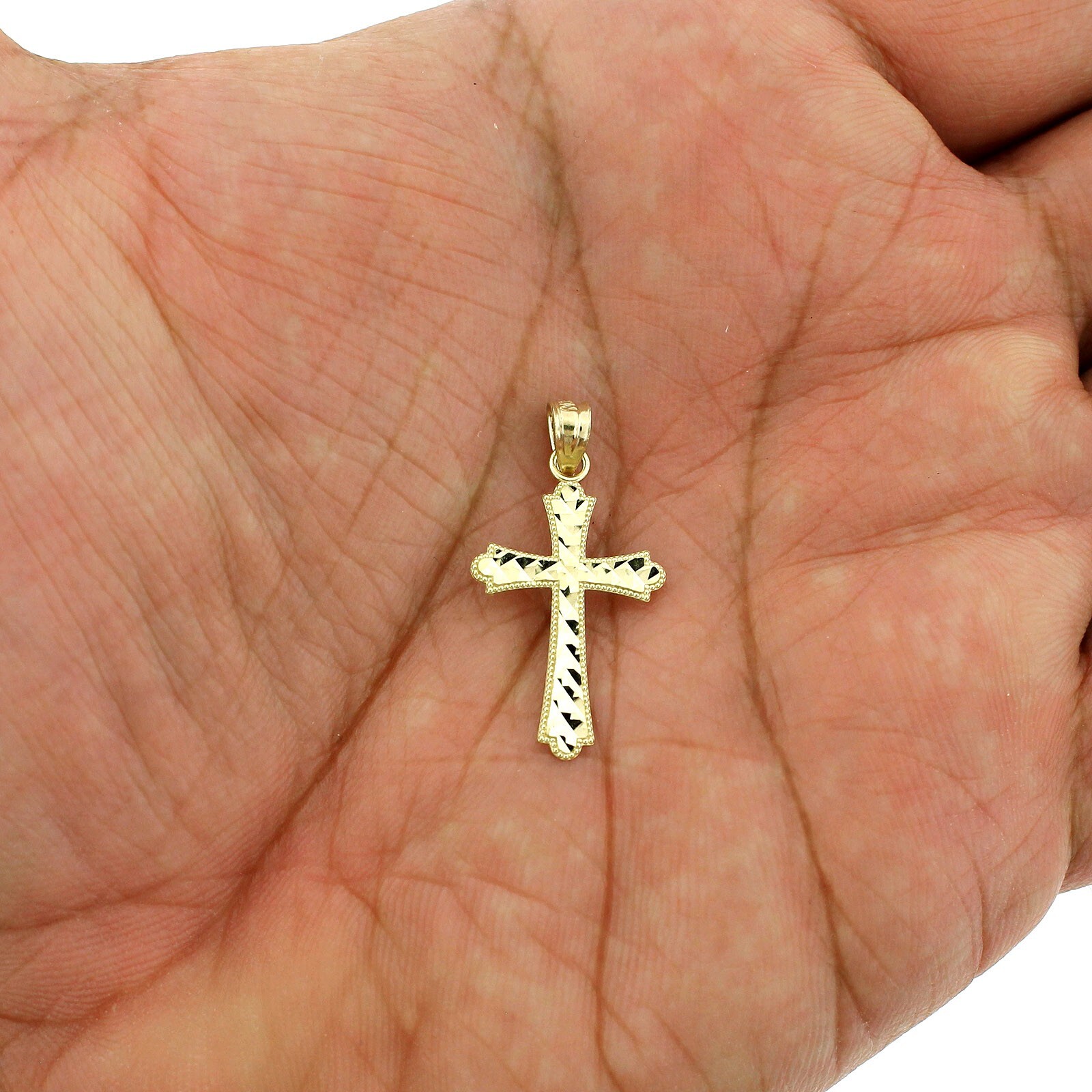 Mens Real 10K Yellow Gold Small Diamond Cut Cross Charm Pendant, 10KT Gold