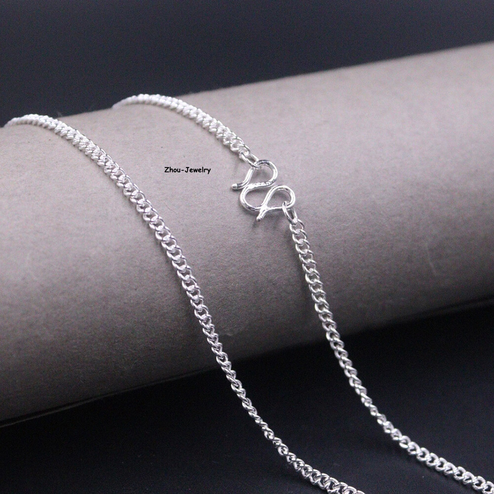 Pure S999 Fine Silver 999 Chain 2mm Lucky Curb Link Necklace 5-6g 17.9inch