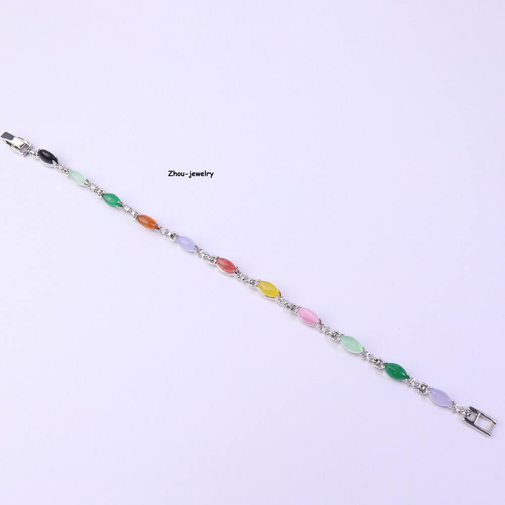 Real 18K Yellow GP Multi Color Chalcedony Chain 4.5mm Oval Beads Bracelet 7.2in