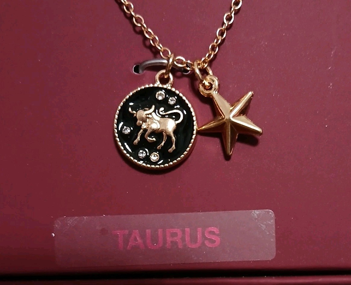 Steve Madden Women Taurus Charm Necklace Goldtone Zodiac Astrology Bull Star