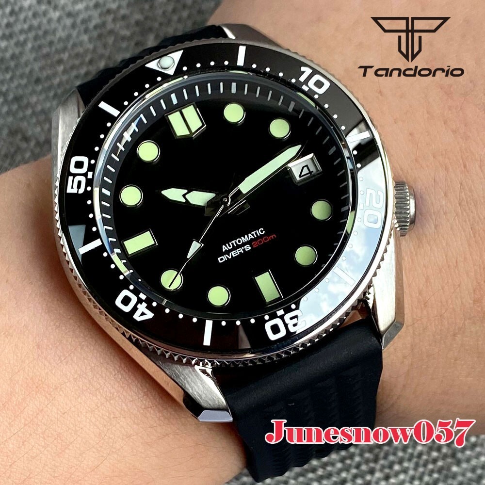 Tandorio 43MM SBDX001 Watch Japan NH35 Men Black Sterile Dial Chapter Ring 20ATM