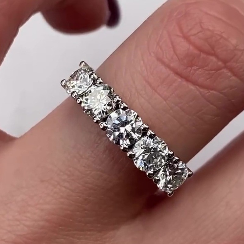 2.0 CTW Round Cut Moissanite Five Stone Anniversary Ring 14K White Gold Plated