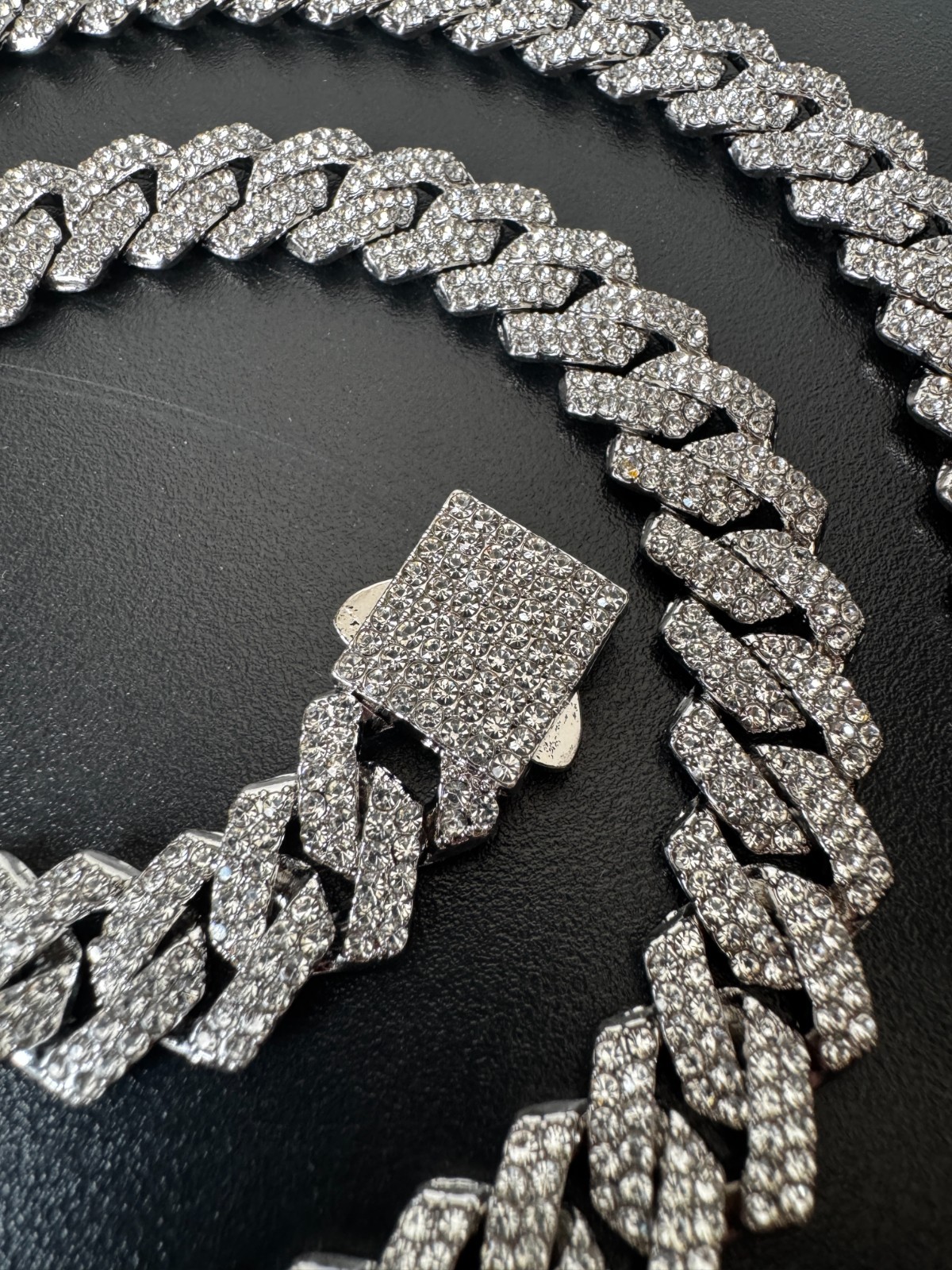 22 INCH Iced Out Prong Cuban Link Chain Necklace for Men/Women 2 Row Rhinestone