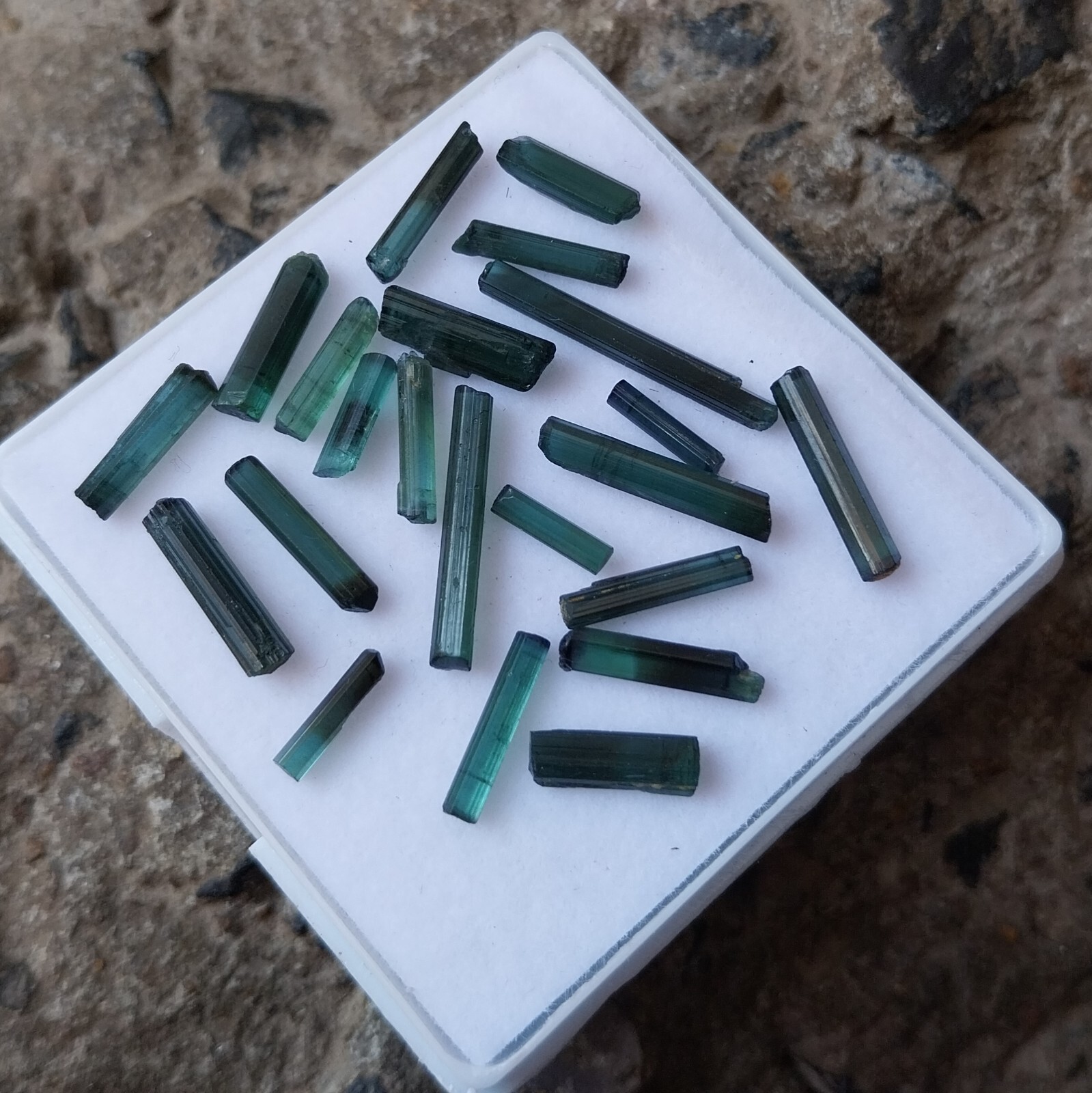 16 Cts Natural Deep Greenish Blue Tourmaline Pencil Rough 22 pcs