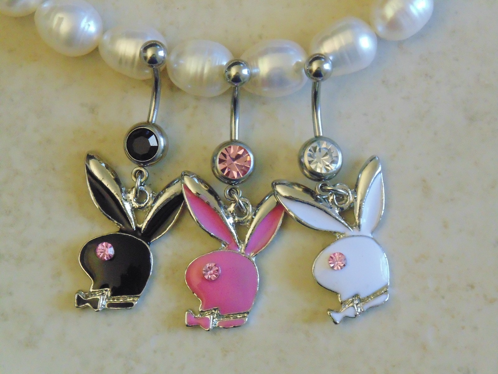 Gemmed Eye Playboy Bunny Dangle Belly/Navel Ring.