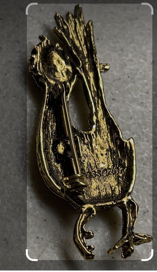 VTG Signed Ambassador Bird Roadrunner KooKoo Pin Gold Tone Green Eye 50s 60s
