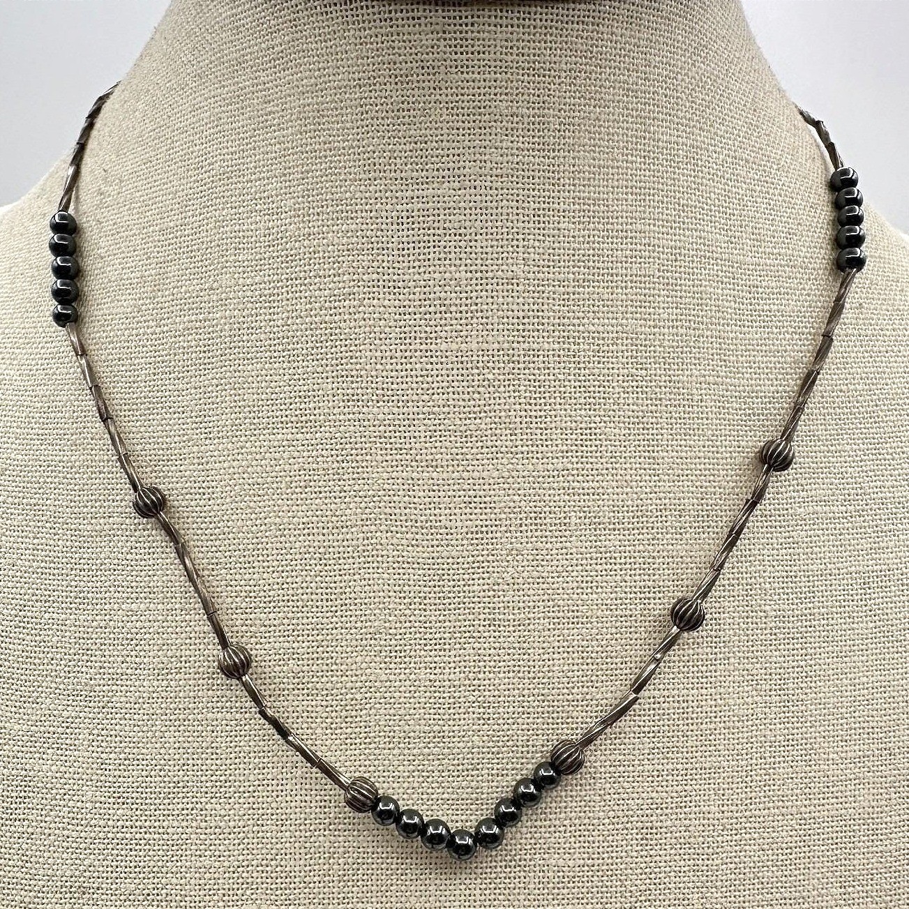 Vintage Silver Tone Dainty Chain Necklace Minimalist Simple Bead Delicate Retro