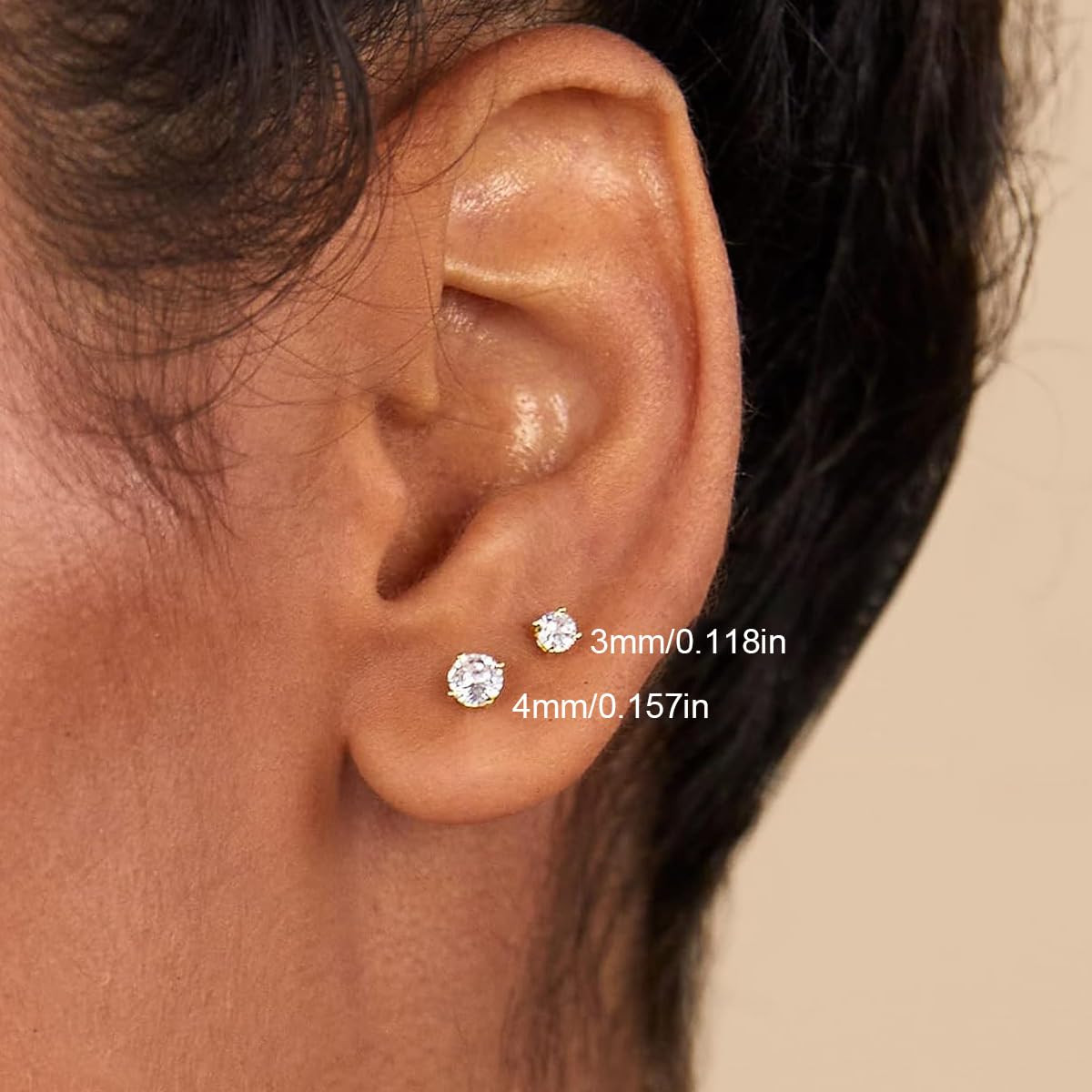 4 Pairs Gold Studs Earrings for Women, 14K Gold Plated Huggie Hoop Stack Earring
