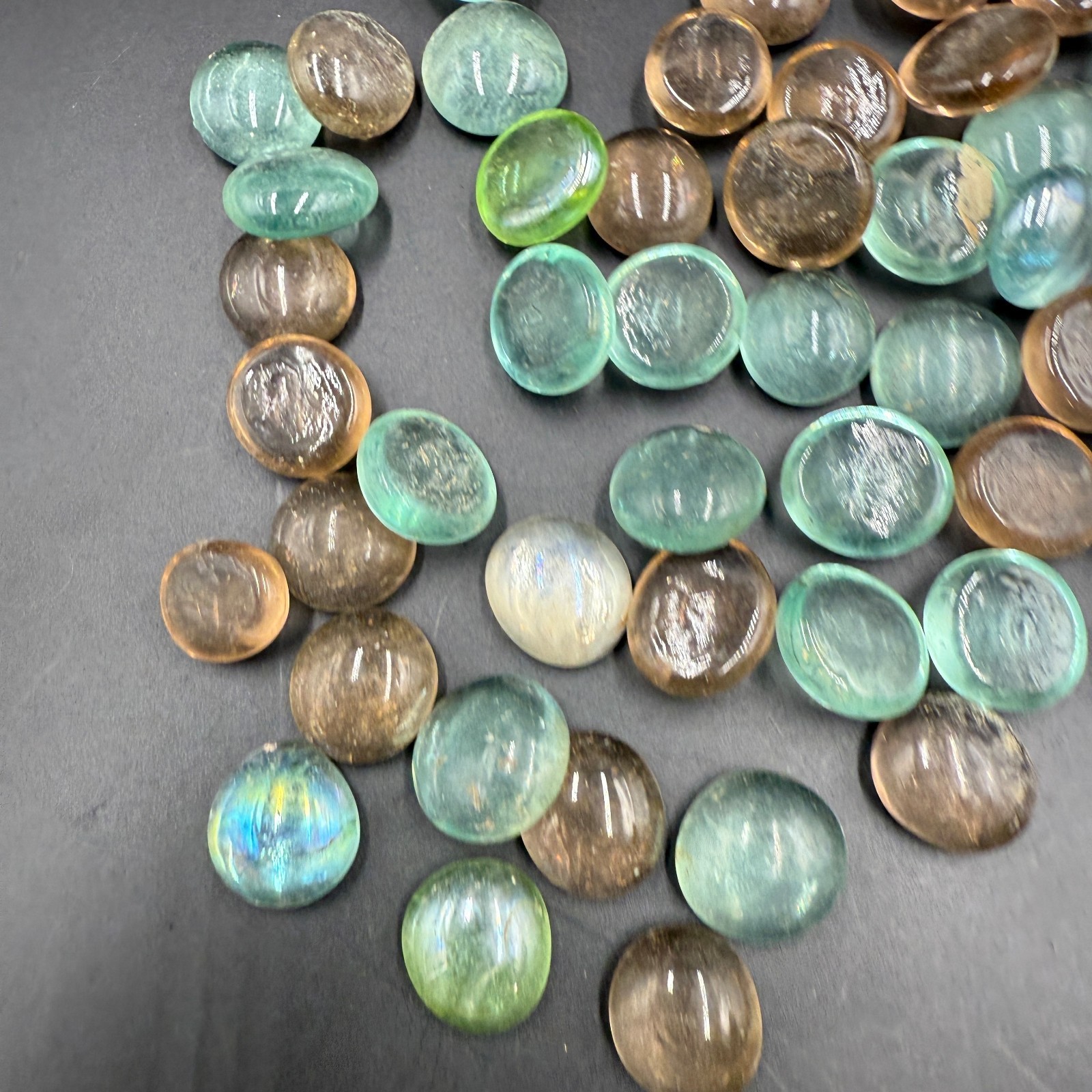 Vintage Glass Cabochons Pebbles Lot Brown Green Blue