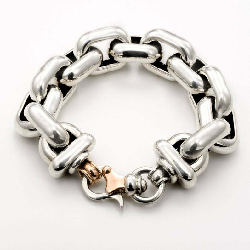 Gorgeous 935 Argentium Silver Charm Chain Men’s Bracelet In 935 Argentium Silver