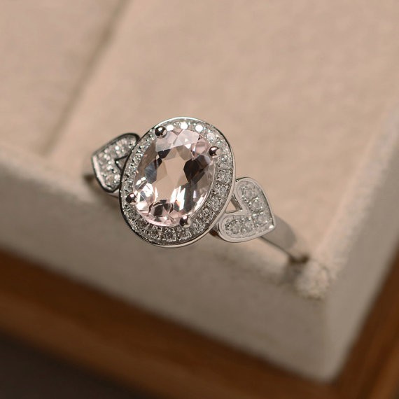 1.65 Ct Oval Cut Natural Morganite Diamond Ring 14K White Gold Ring Size 7