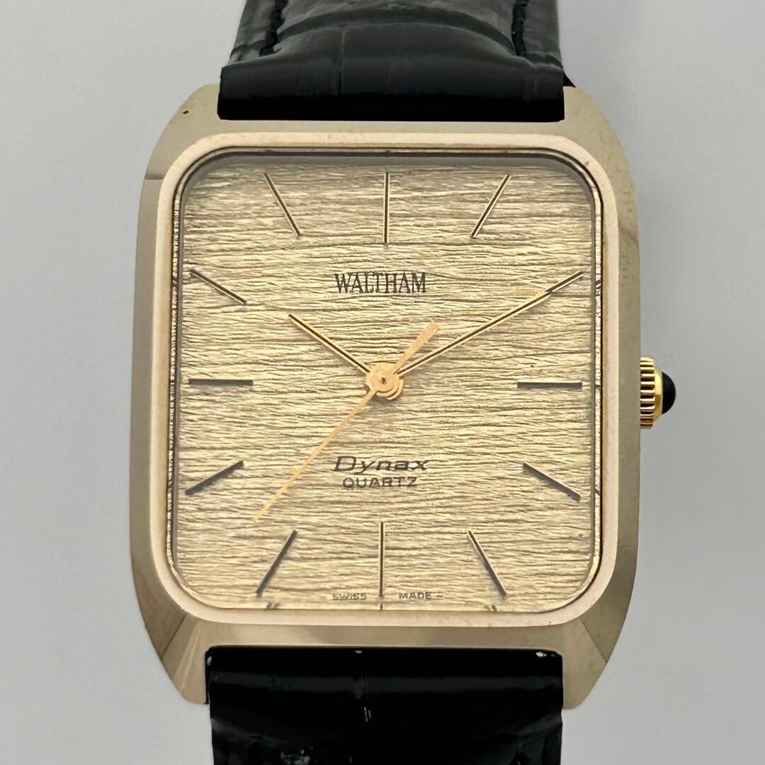 WALTHAM Dynax Quartz Men’s Gold Tone Rectangle Wood Grain Dial Watch 2103140